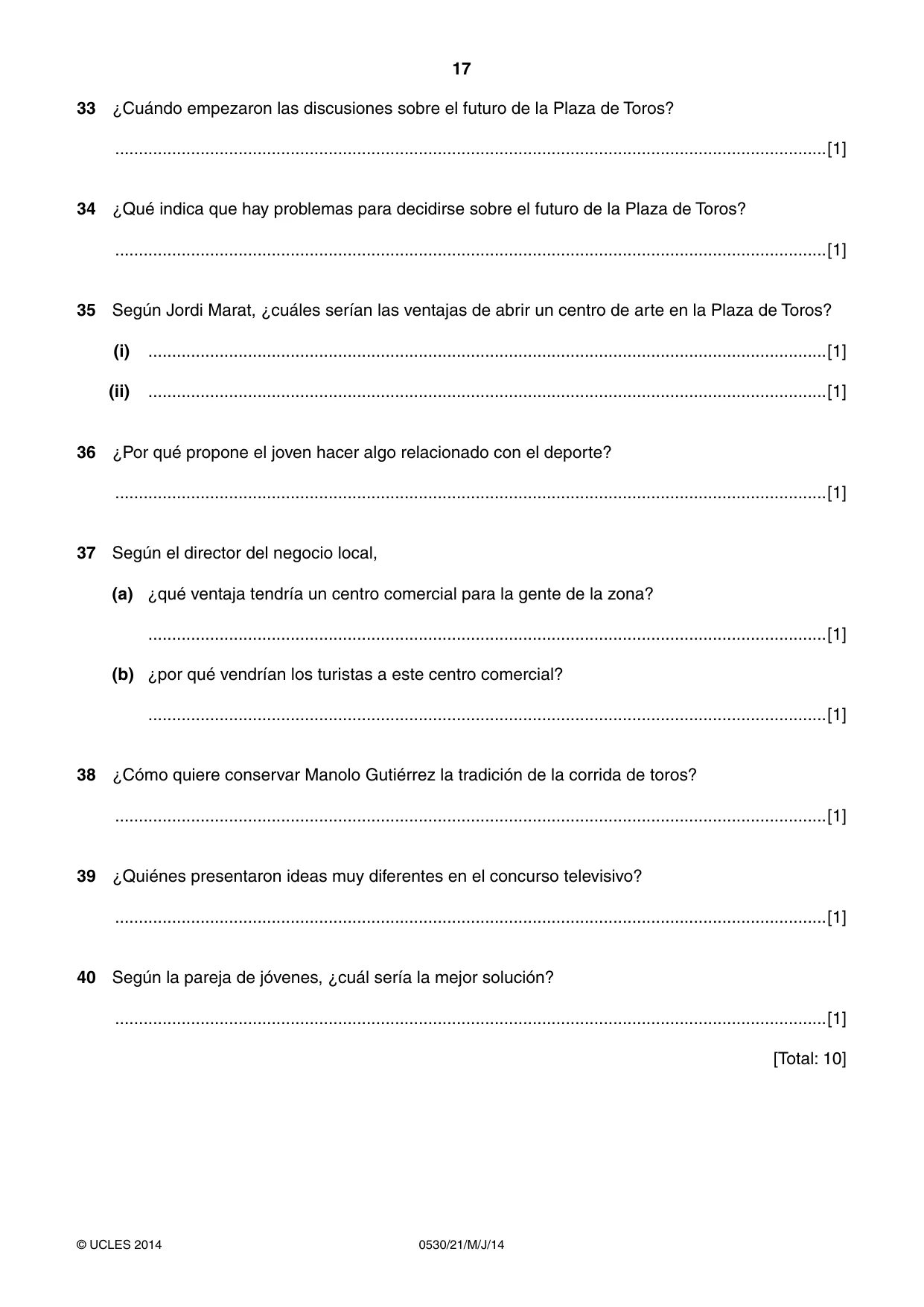 Cambridge IGCSE Spanish - Foreign Language 0530 2014 May/June Paper 2 · Variant 1 question paper, page 17 of 20