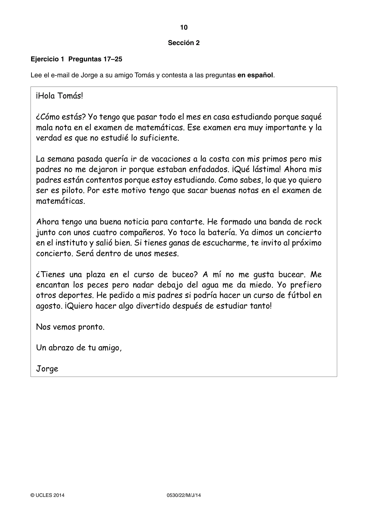 Cambridge IGCSE Spanish - Foreign Language 0530 2014 May/June Paper 2 · Variant 2 question paper, page 10 of 20
