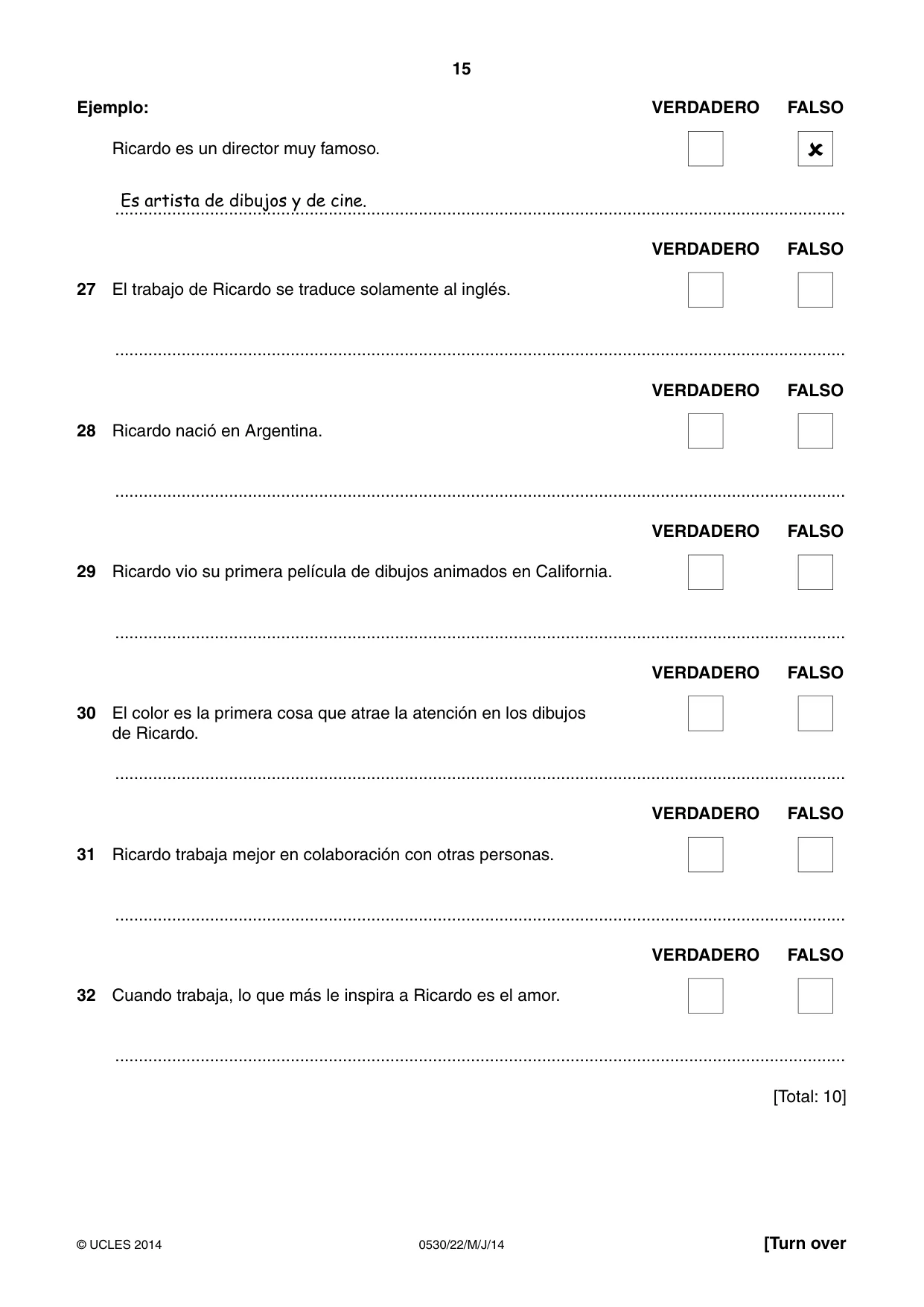 Cambridge IGCSE Spanish - Foreign Language 0530 2014 May/June Paper 2 · Variant 2 question paper, page 15 of 20