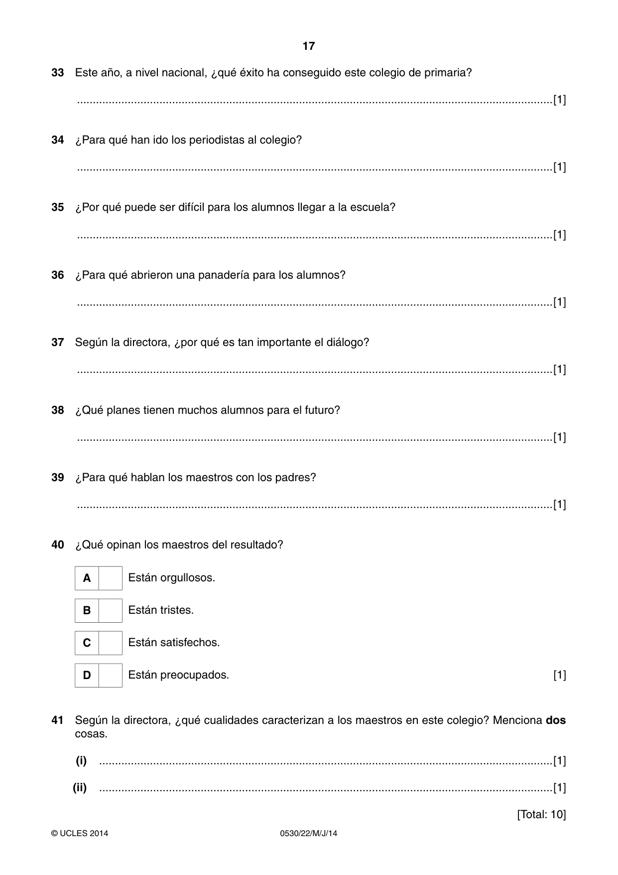Cambridge IGCSE Spanish - Foreign Language 0530 2014 May/June Paper 2 · Variant 2 question paper, page 17 of 20