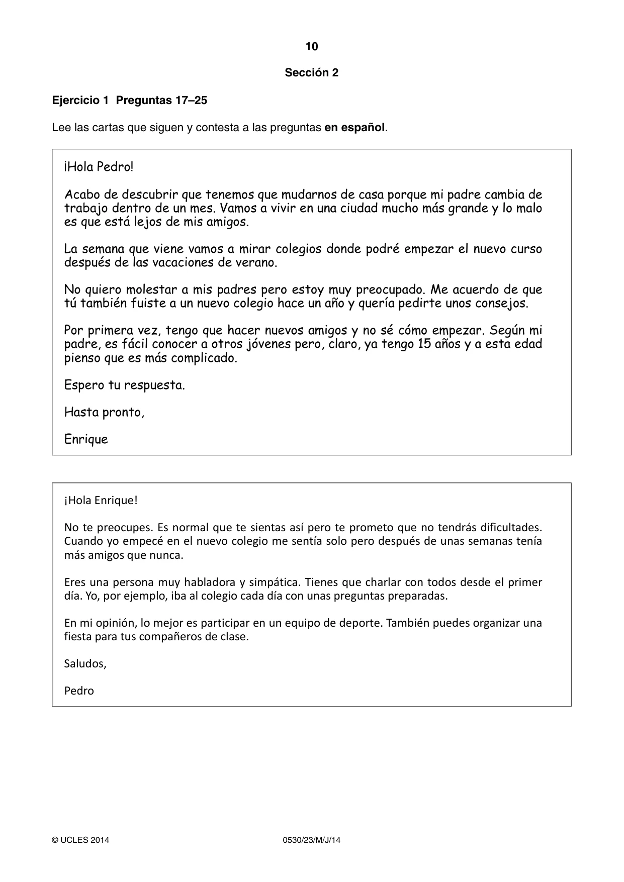 Cambridge IGCSE Spanish - Foreign Language 0530 2014 May/June Paper 2 · Variant 3 question paper, page 10 of 20