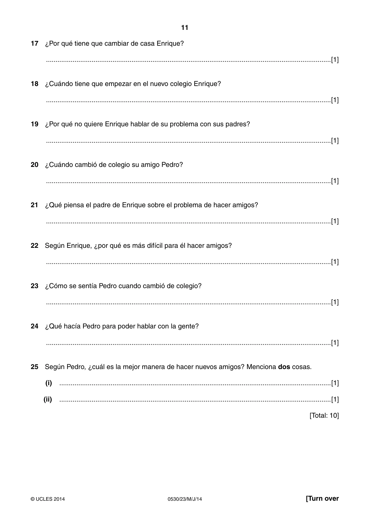 Cambridge IGCSE Spanish - Foreign Language 0530 2014 May/June Paper 2 · Variant 3 question paper, page 11 of 20