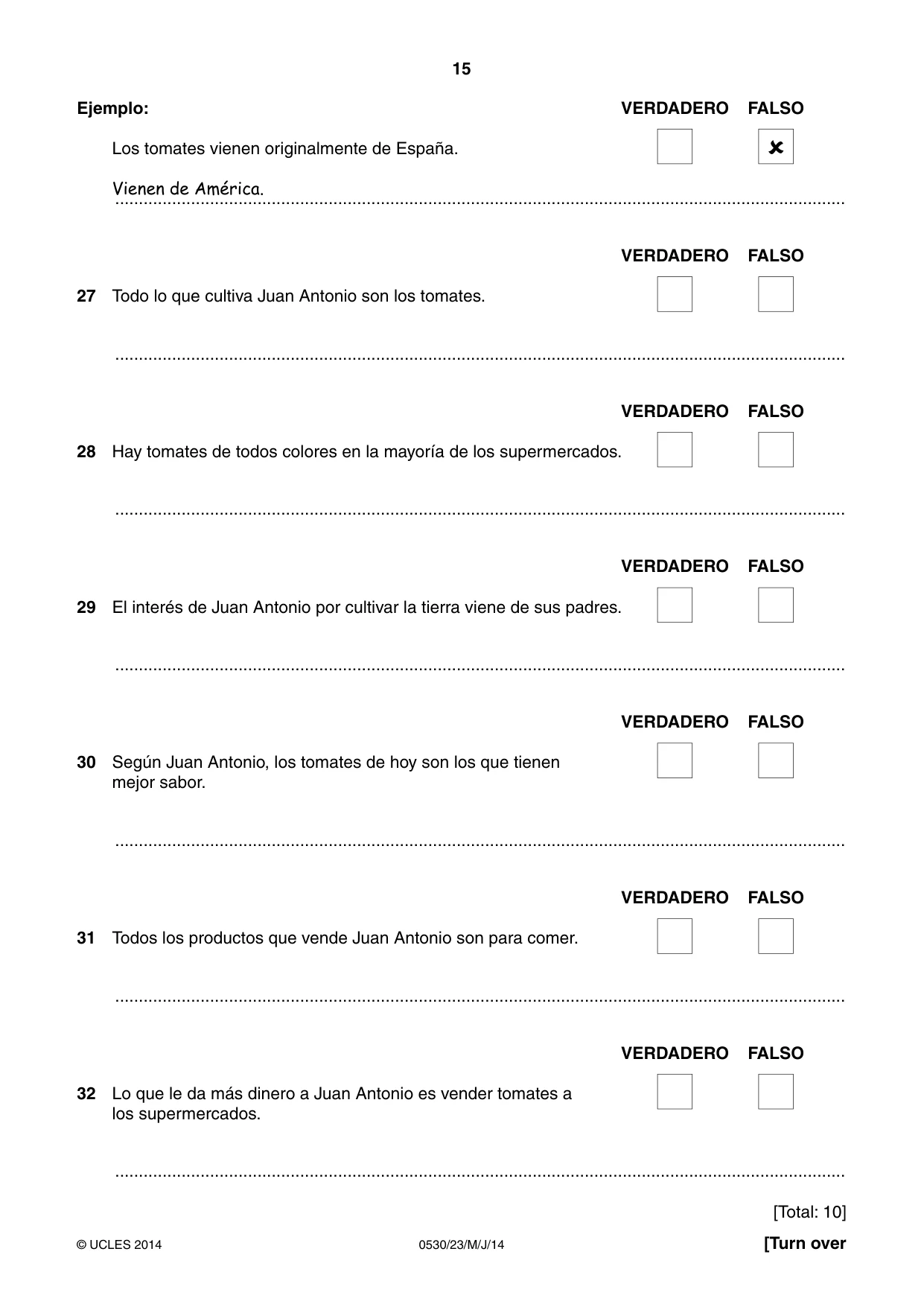 Cambridge IGCSE Spanish - Foreign Language 0530 2014 May/June Paper 2 · Variant 3 question paper, page 15 of 20