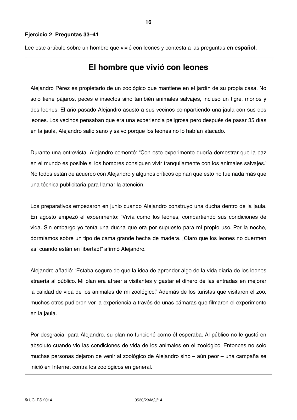 Cambridge IGCSE Spanish - Foreign Language 0530 2014 May/June Paper 2 · Variant 3 question paper, page 16 of 20