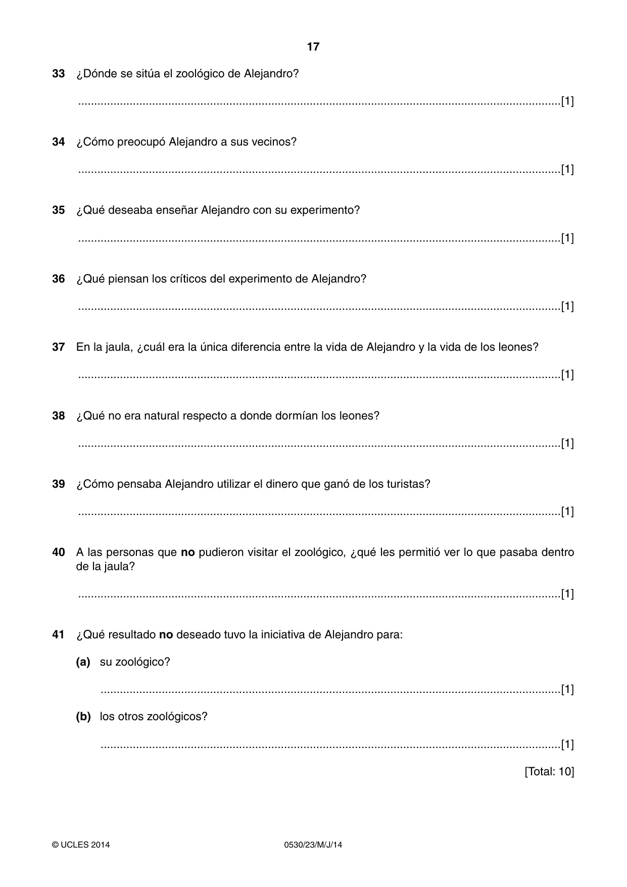 Cambridge IGCSE Spanish - Foreign Language 0530 2014 May/June Paper 2 · Variant 3 question paper, page 17 of 20