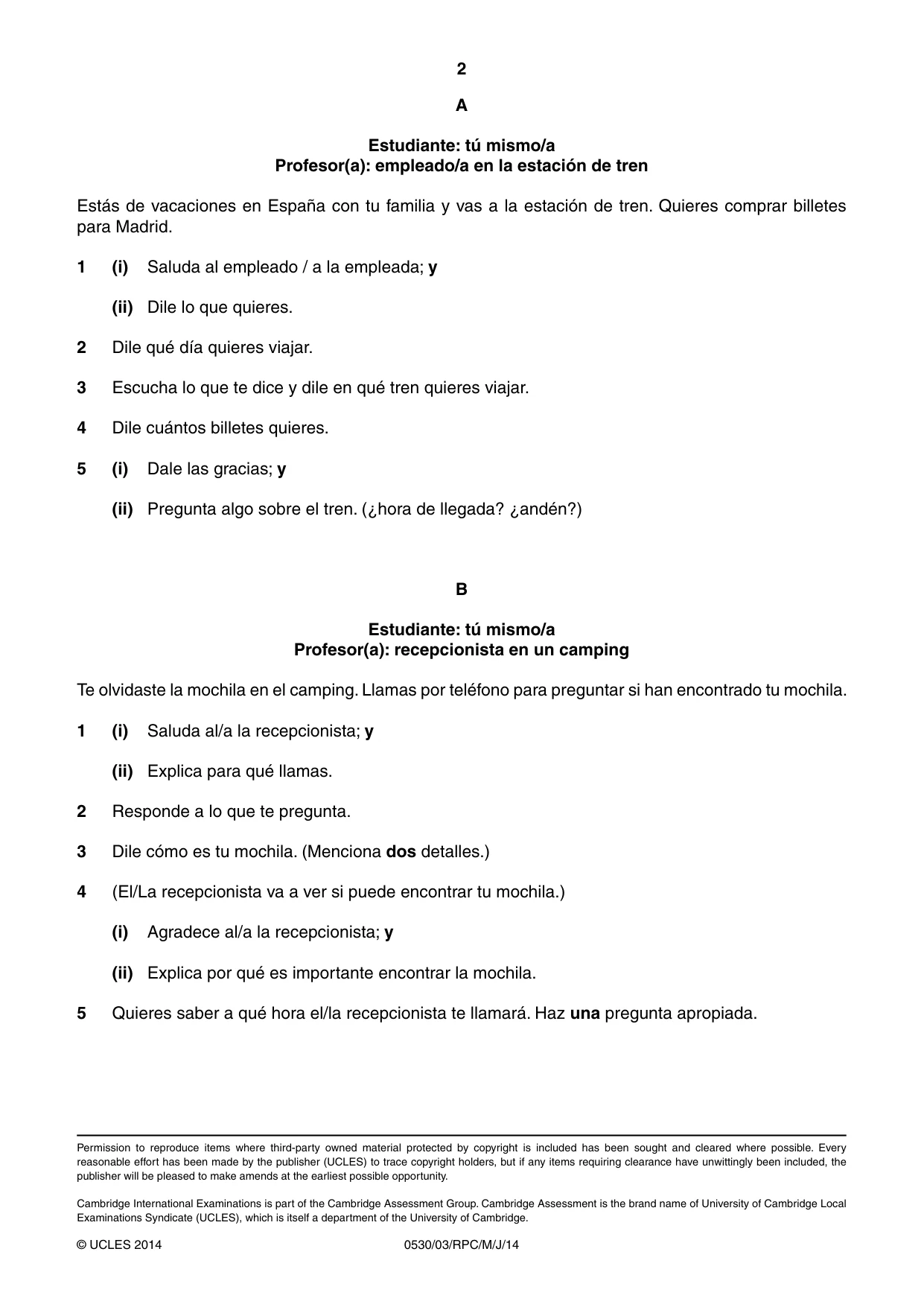 Cambridge IGCSE Spanish - Foreign Language 0530 2014 May/June Paper 3 · Variant 1 question paper, page 12 of 18