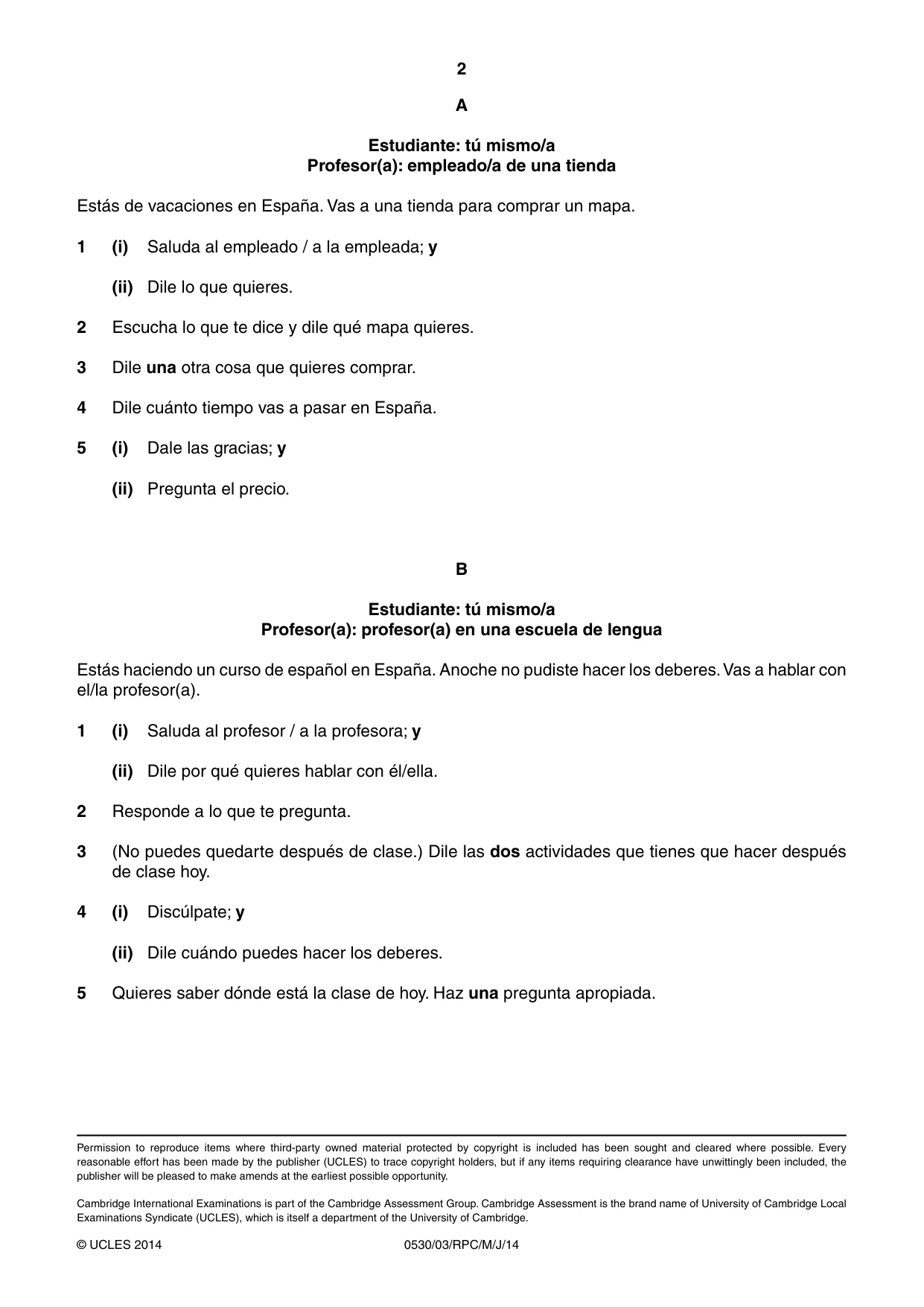 Cambridge IGCSE Spanish - Foreign Language 0530 2014 May/June Paper 3 · Variant 1 question paper, page 16 of 18