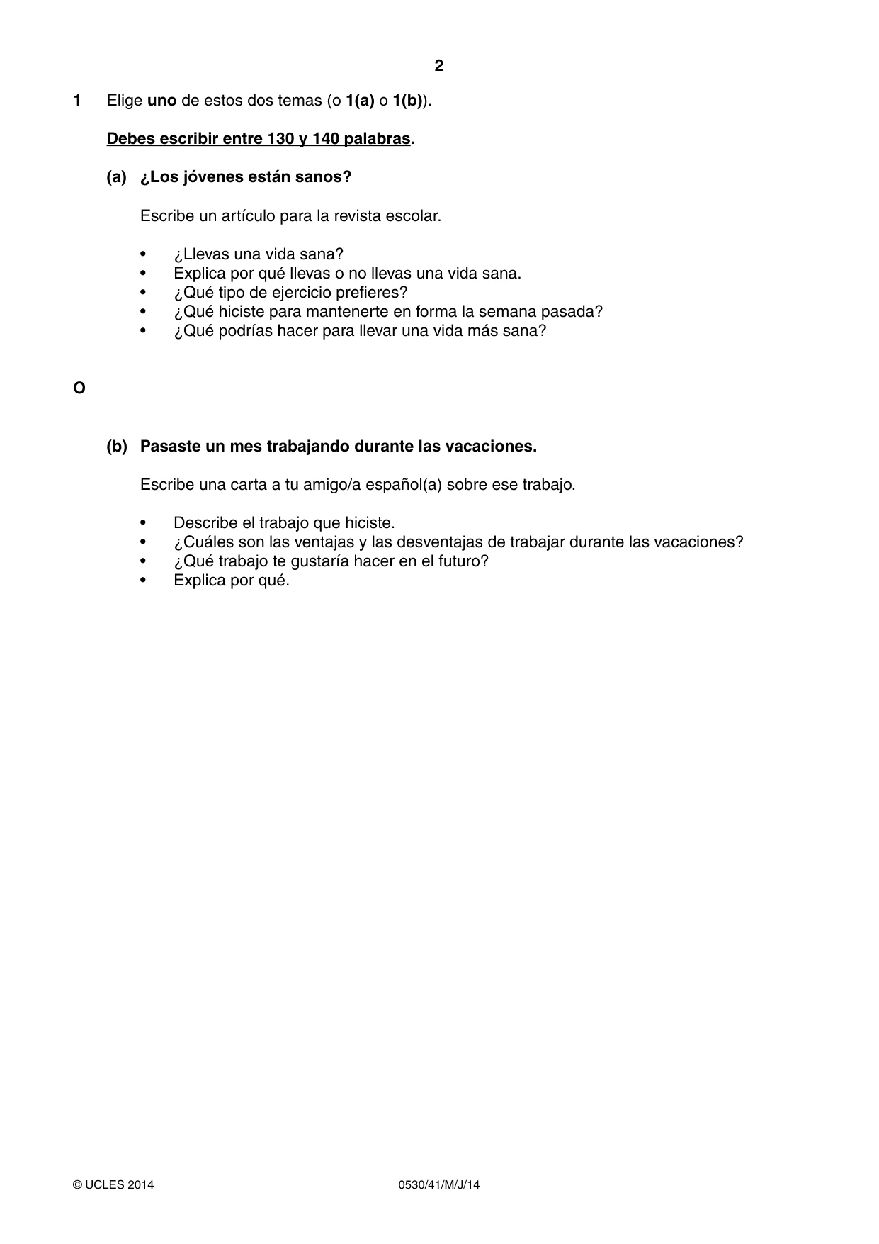 Cambridge IGCSE Spanish - Foreign Language 0530 2014 May/June Paper 4 · Variant 1 question paper, page 2 of 4