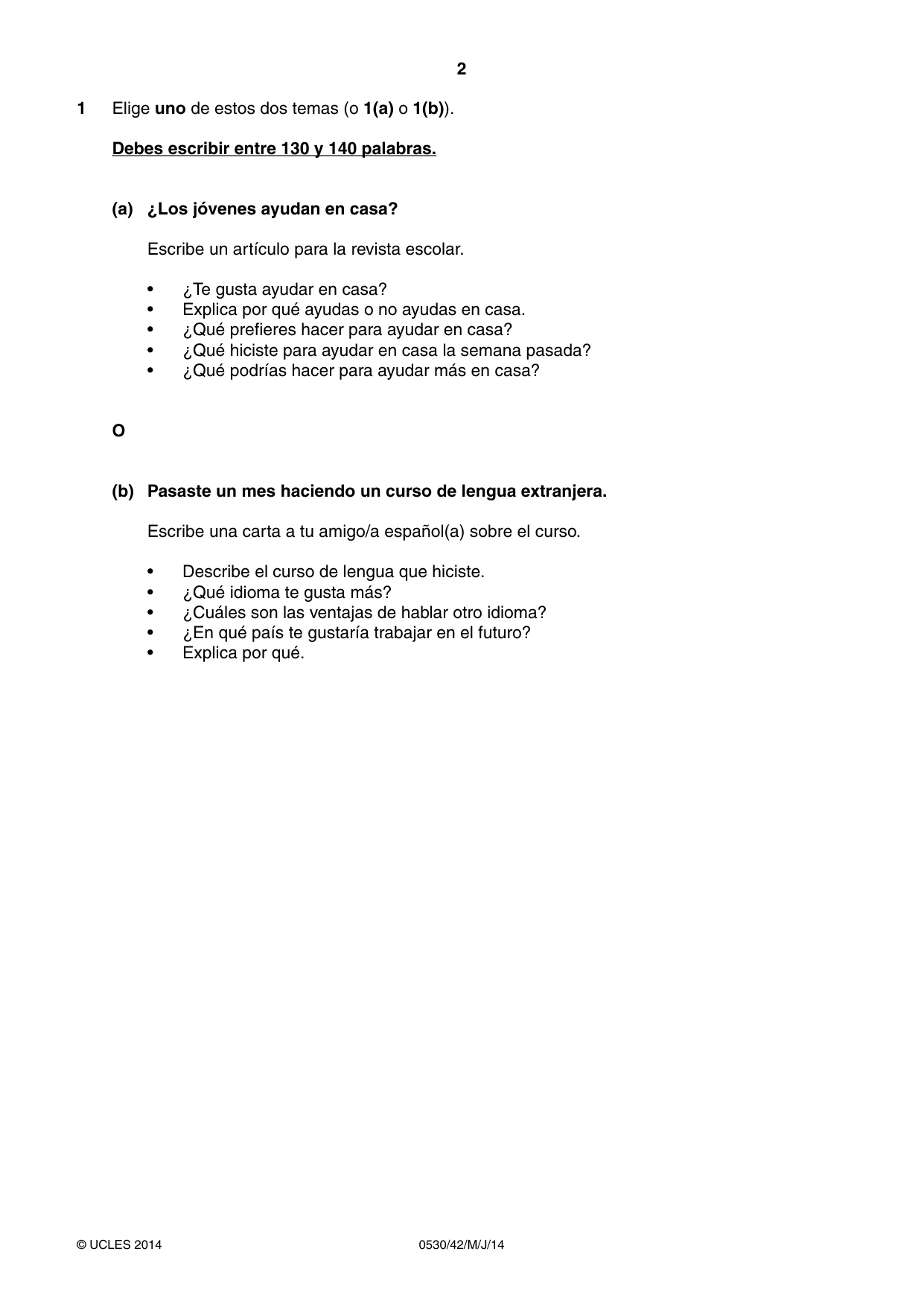 Cambridge IGCSE Spanish - Foreign Language 0530 2014 May/June Paper 4 · Variant 2 question paper, page 2 of 4