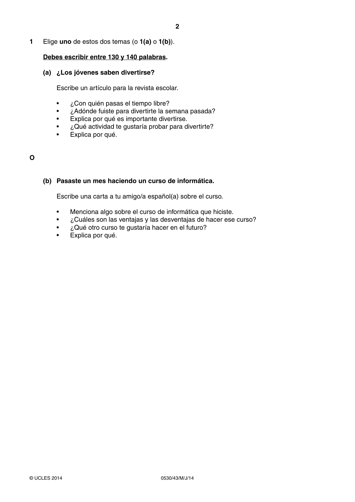 Cambridge IGCSE Spanish - Foreign Language 0530 2014 May/June Paper 4 · Variant 3 question paper, page 2 of 4
