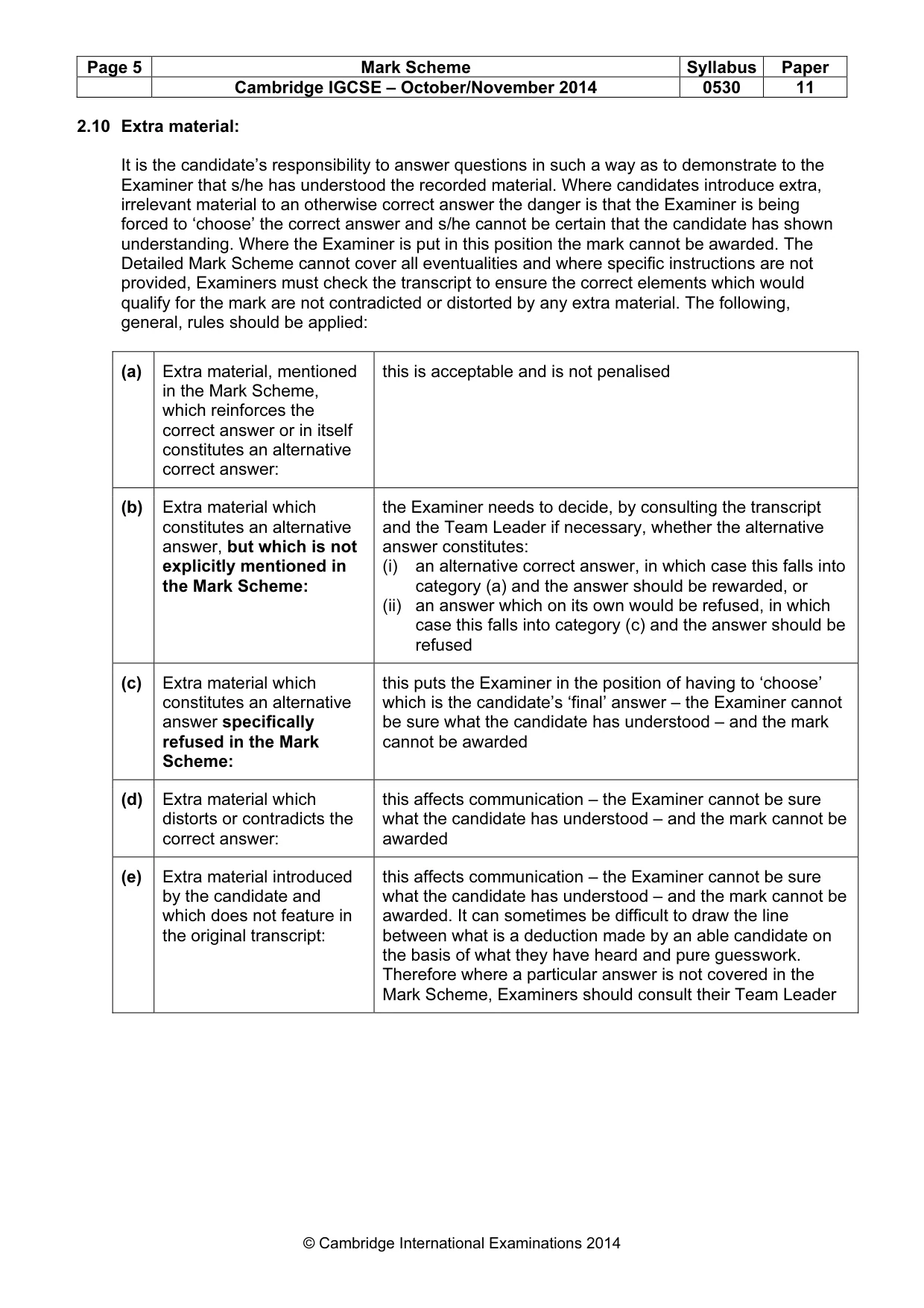 Mark scheme, page 5 of 9