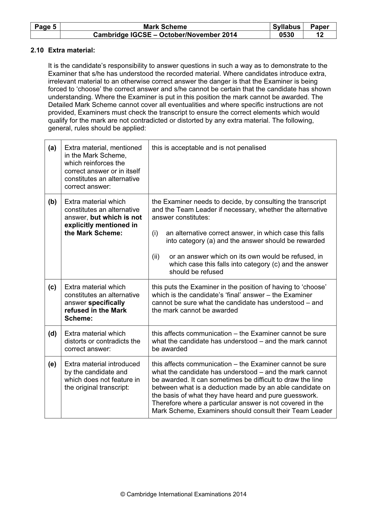 Mark scheme, page 5 of 9