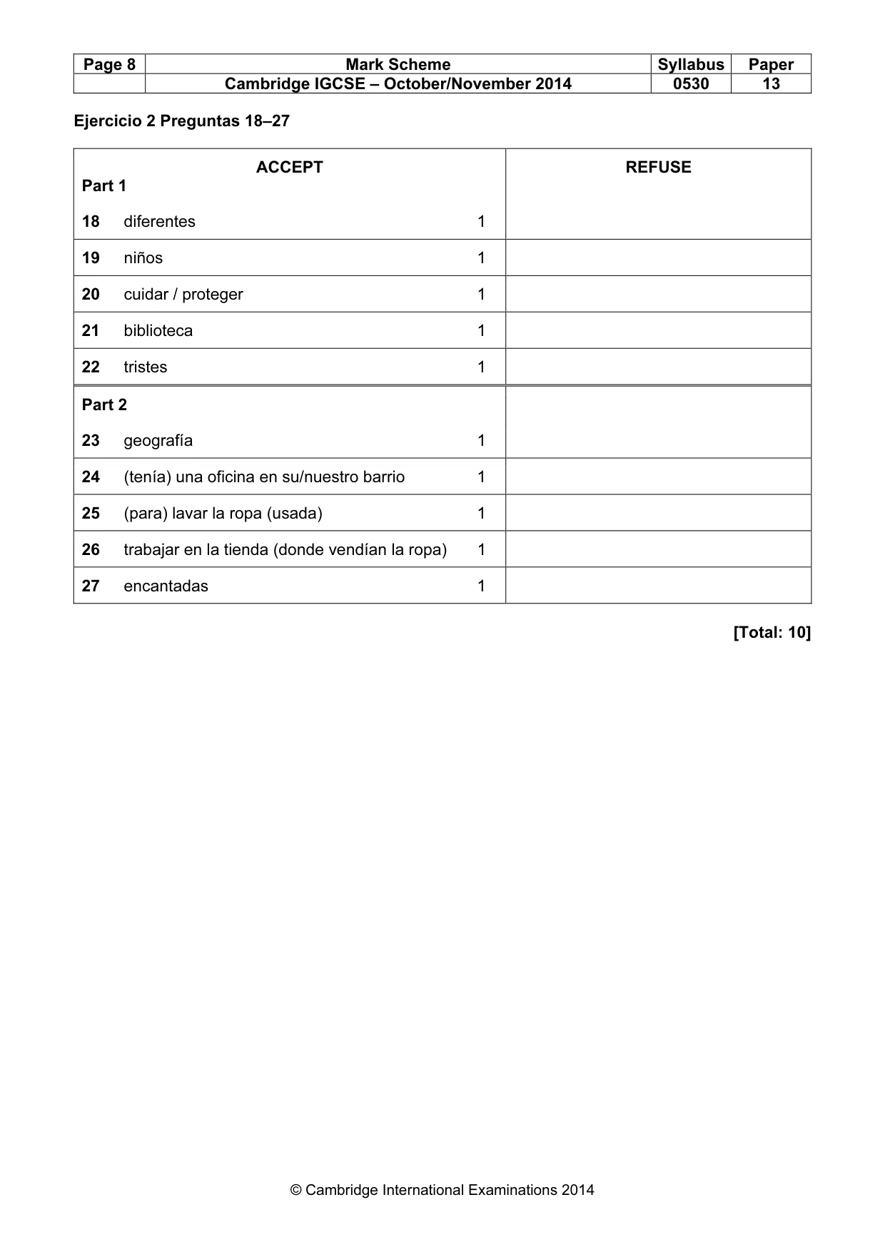 Mark scheme, page 8 of 9