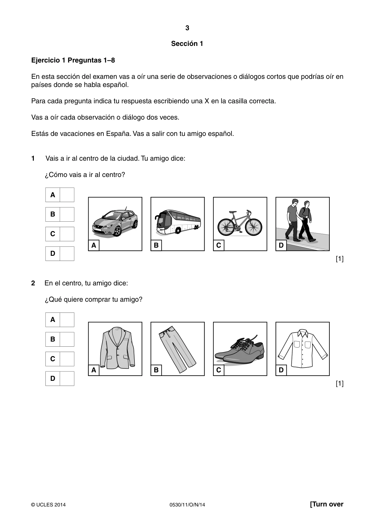 Cambridge IGCSE Spanish - Foreign Language 0530 2014 Oct/Nov Paper 1 · Variant 1 question paper, page 3 of 12