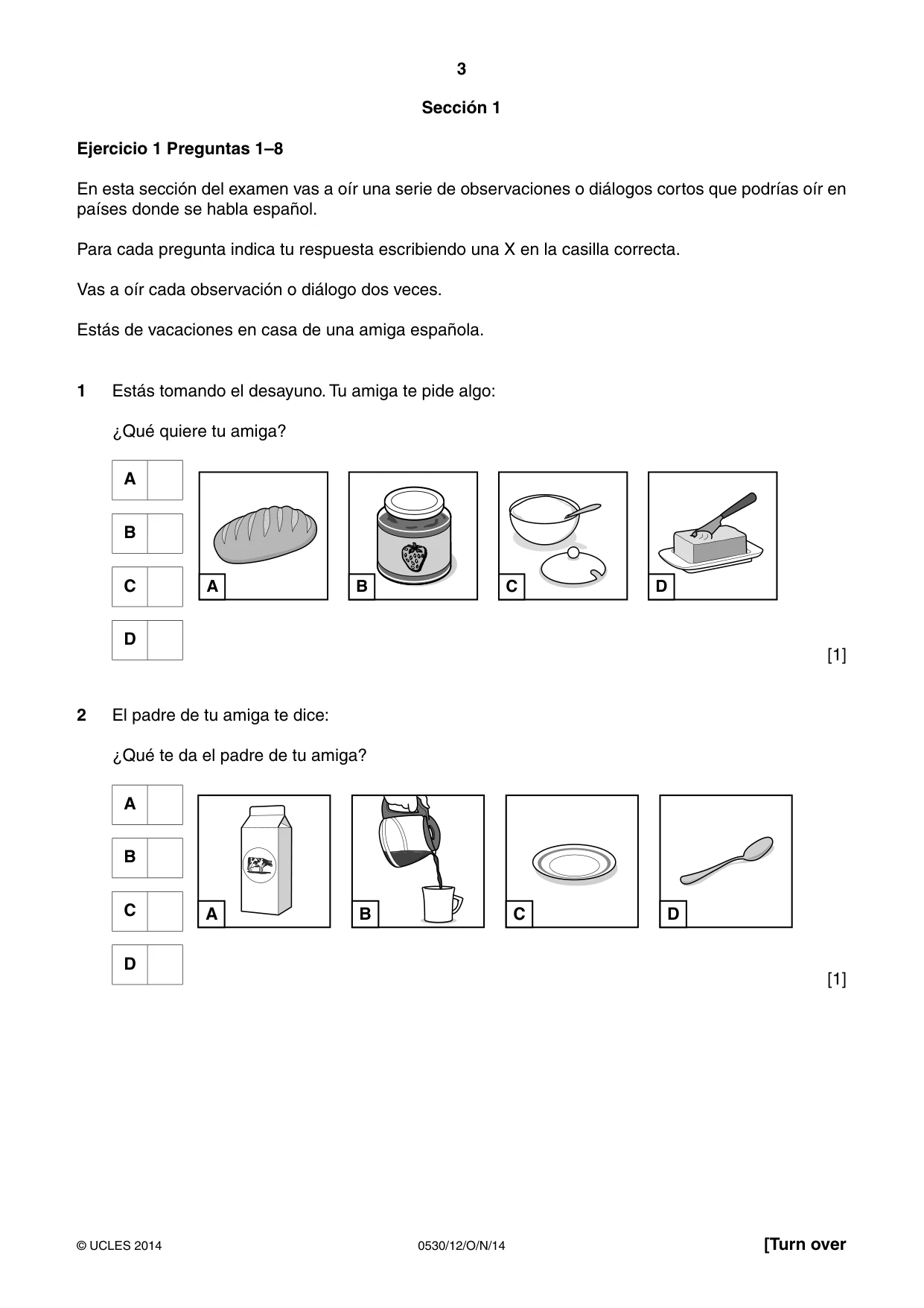 Cambridge IGCSE Spanish - Foreign Language 0530 2014 Oct/Nov Paper 1 · Variant 2 question paper, page 3 of 12