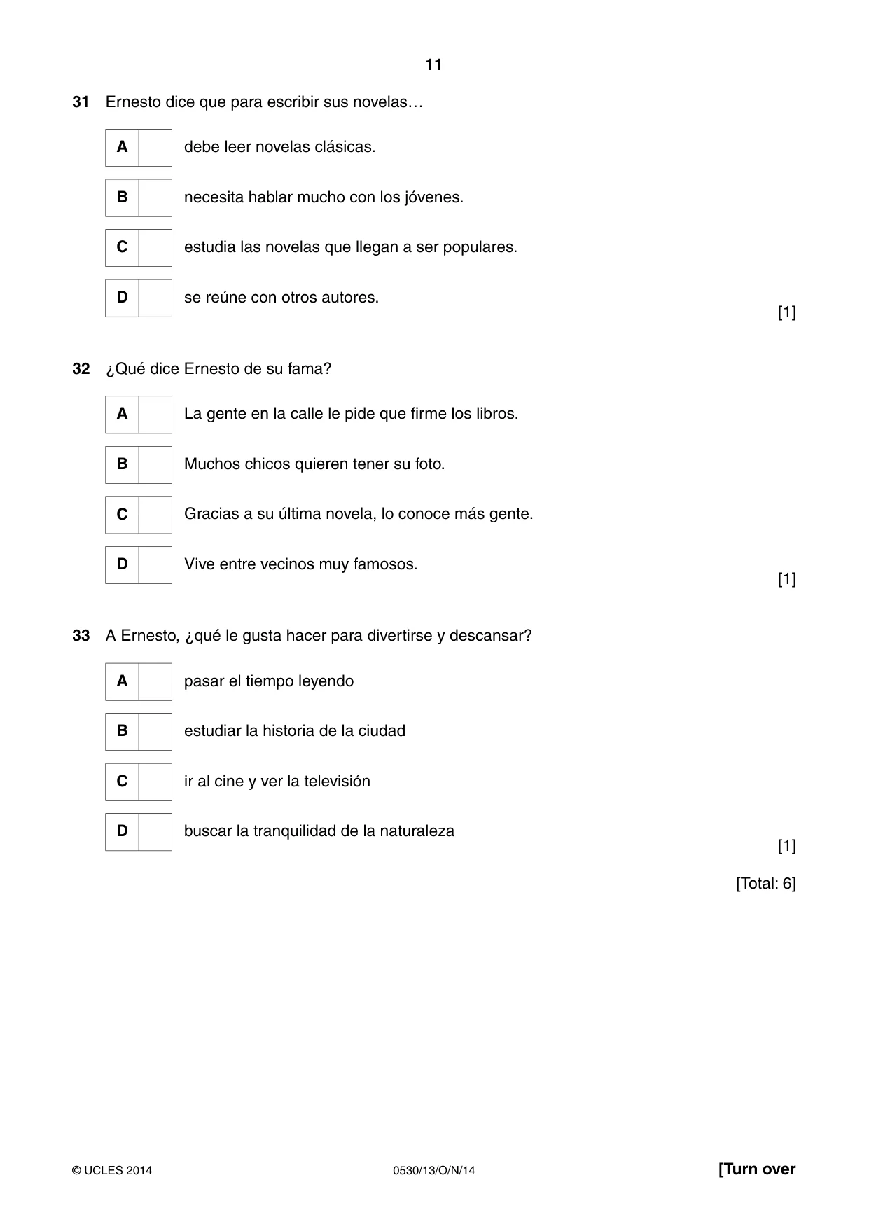 Cambridge IGCSE Spanish - Foreign Language 0530 2014 Oct/Nov Paper 1 · Variant 3 question paper, page 11 of 12