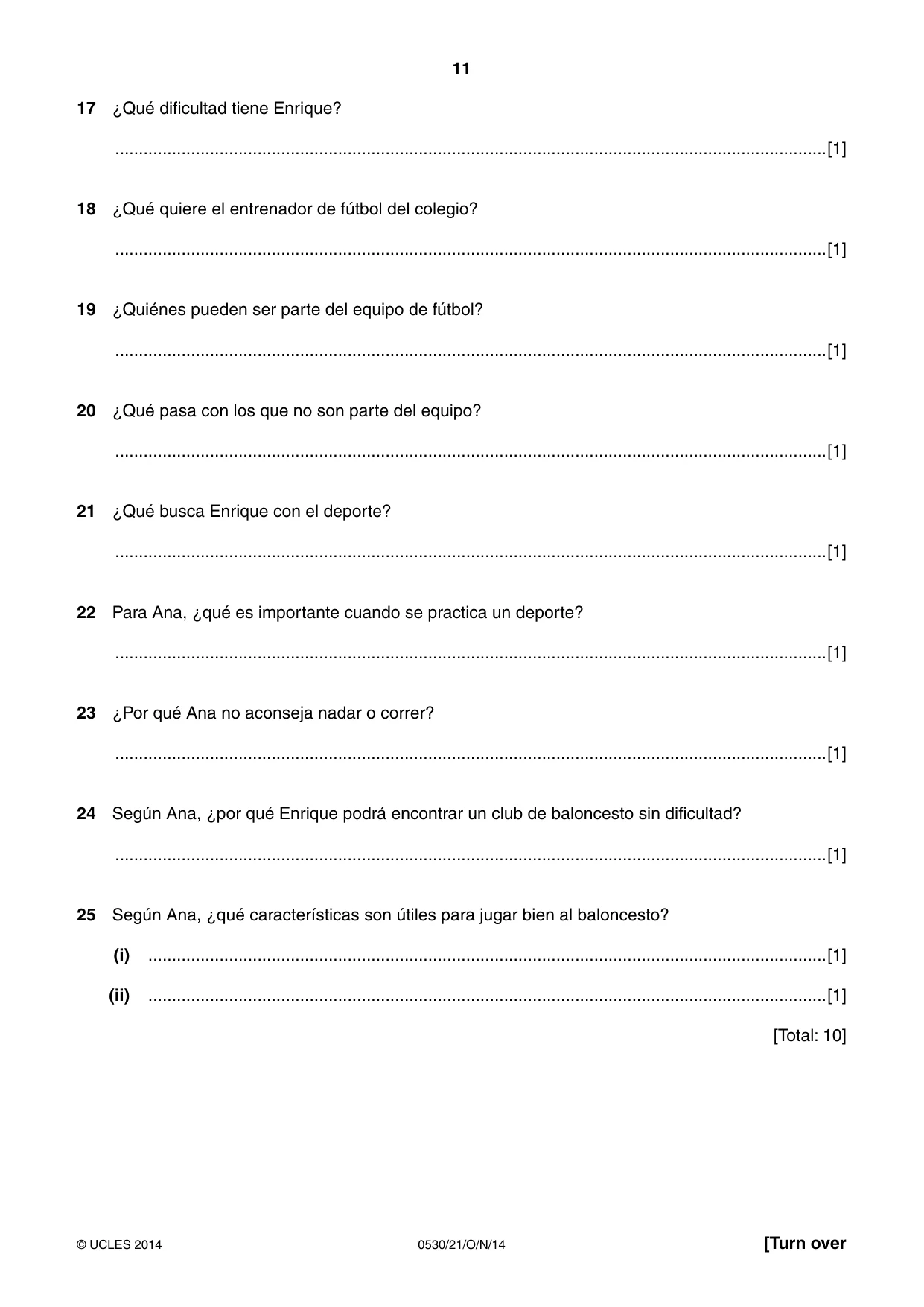 Cambridge IGCSE Spanish - Foreign Language 0530 2014 Oct/Nov Paper 2 · Variant 1 question paper, page 11 of 20