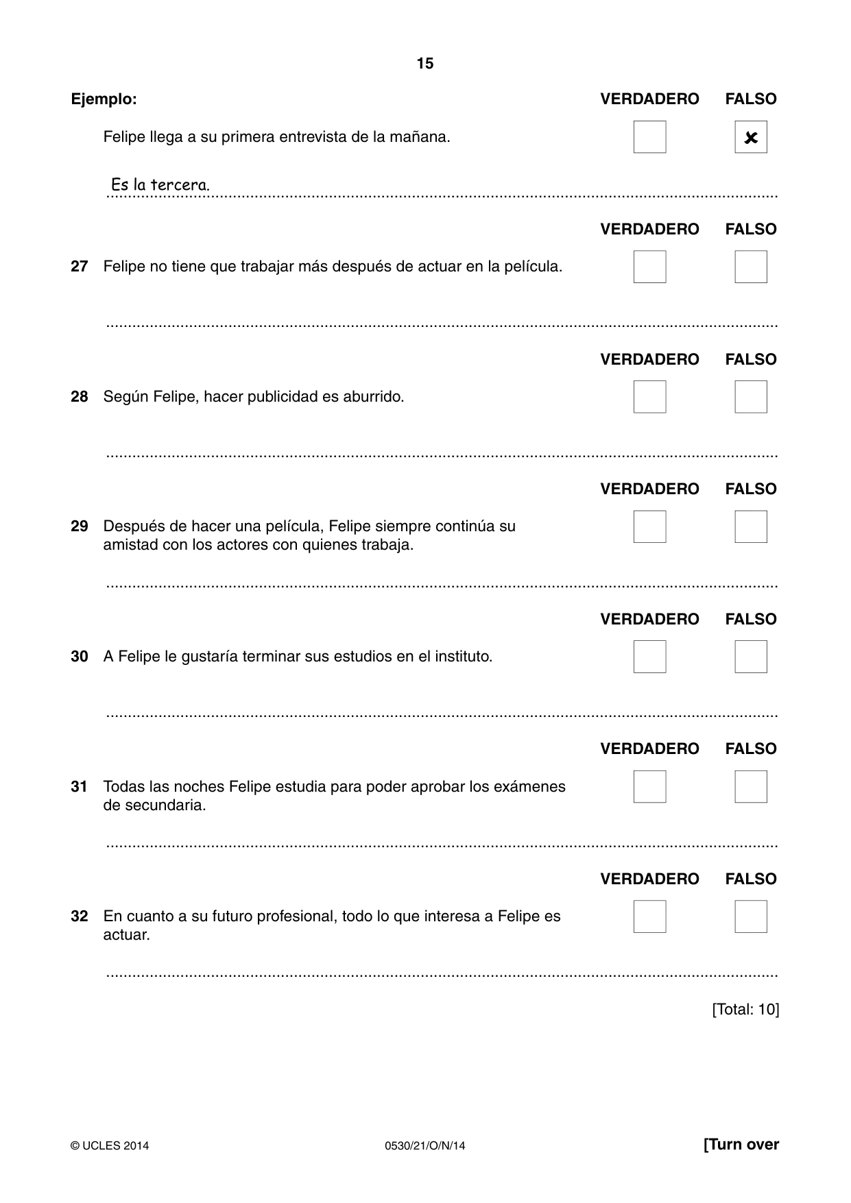 Cambridge IGCSE Spanish - Foreign Language 0530 2014 Oct/Nov Paper 2 · Variant 1 question paper, page 15 of 20