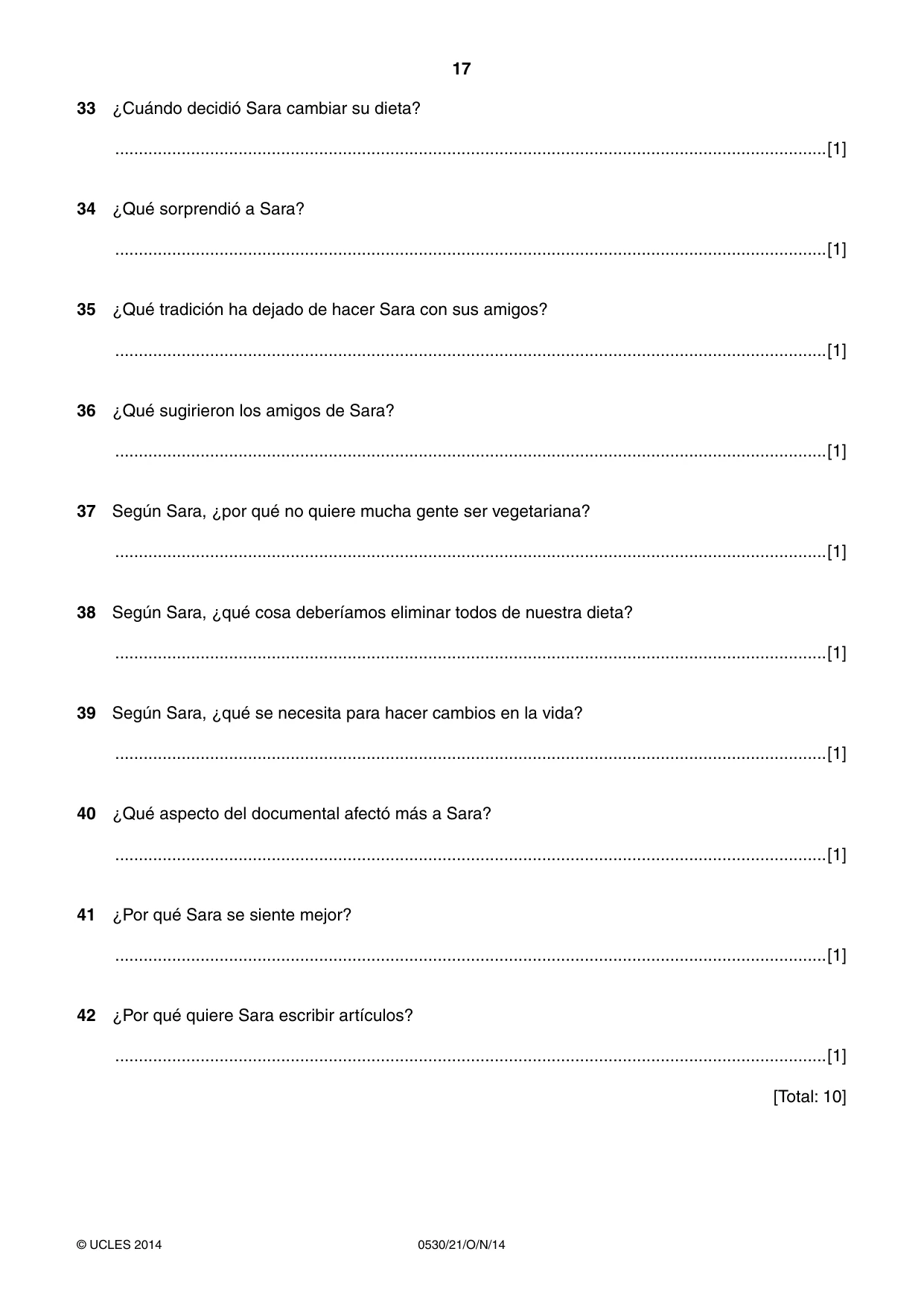 Cambridge IGCSE Spanish - Foreign Language 0530 2014 Oct/Nov Paper 2 · Variant 1 question paper, page 17 of 20
