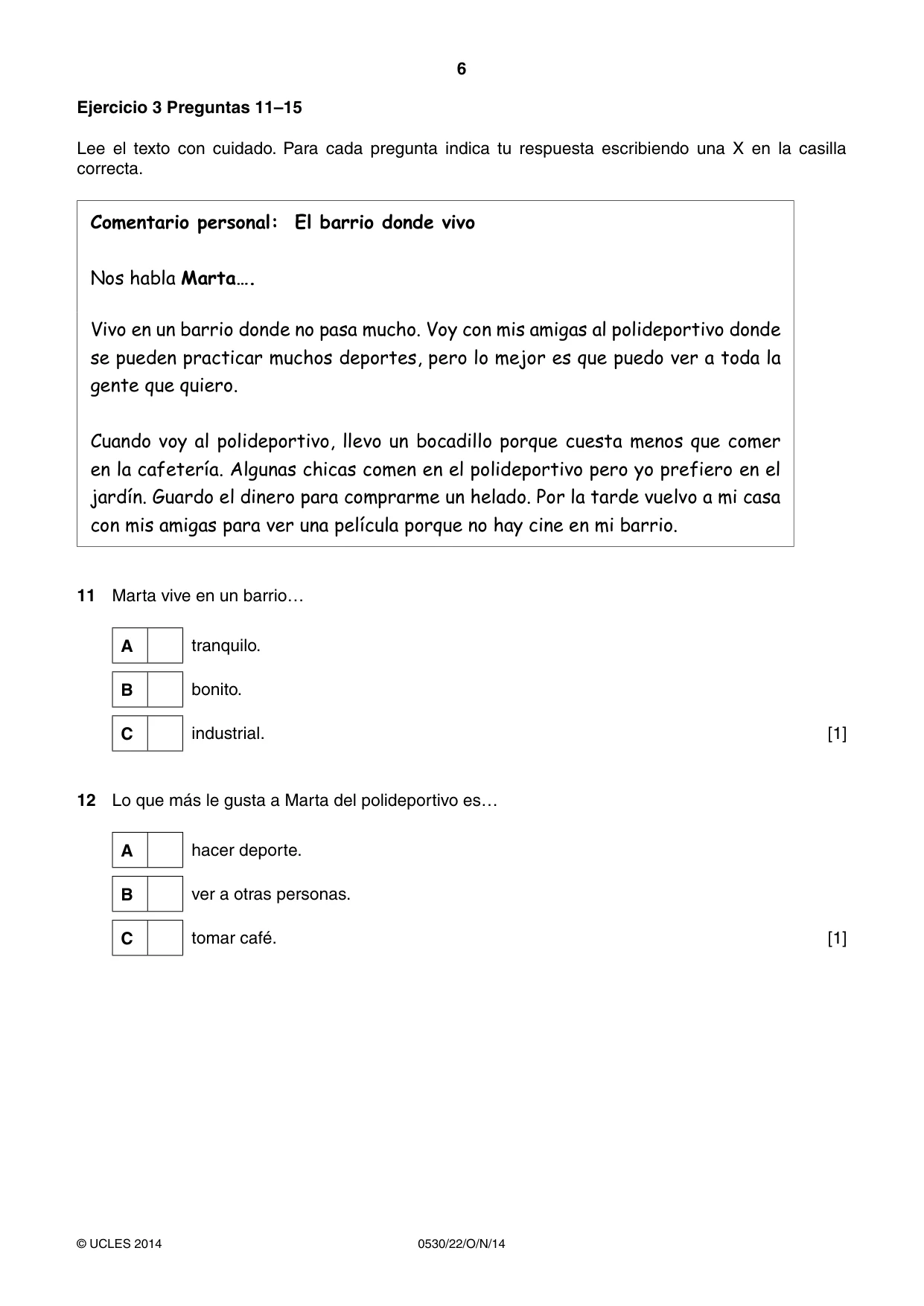 Cambridge IGCSE Spanish - Foreign Language 0530 2014 Oct/Nov Paper 2 · Variant 2 question paper, page 6 of 20