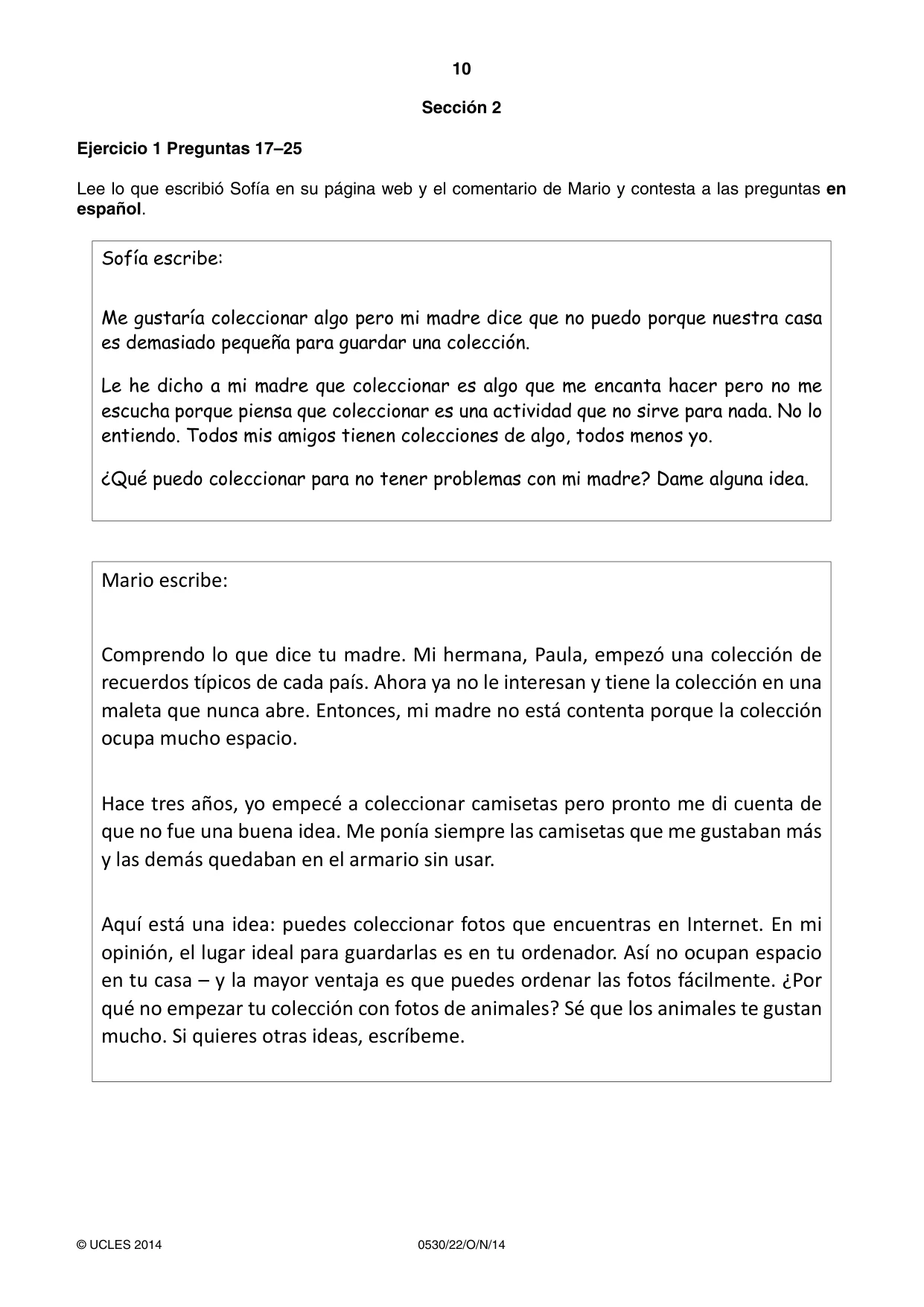 Cambridge IGCSE Spanish - Foreign Language 0530 2014 Oct/Nov Paper 2 · Variant 2 question paper, page 10 of 20