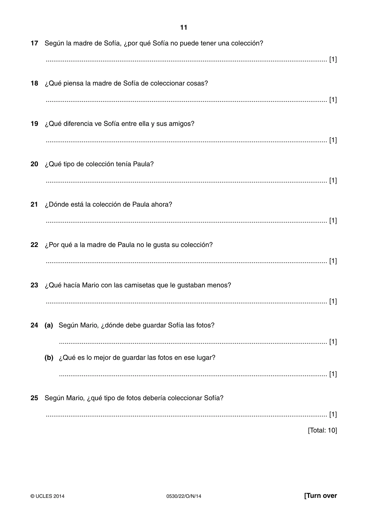 Cambridge IGCSE Spanish - Foreign Language 0530 2014 Oct/Nov Paper 2 · Variant 2 question paper, page 11 of 20