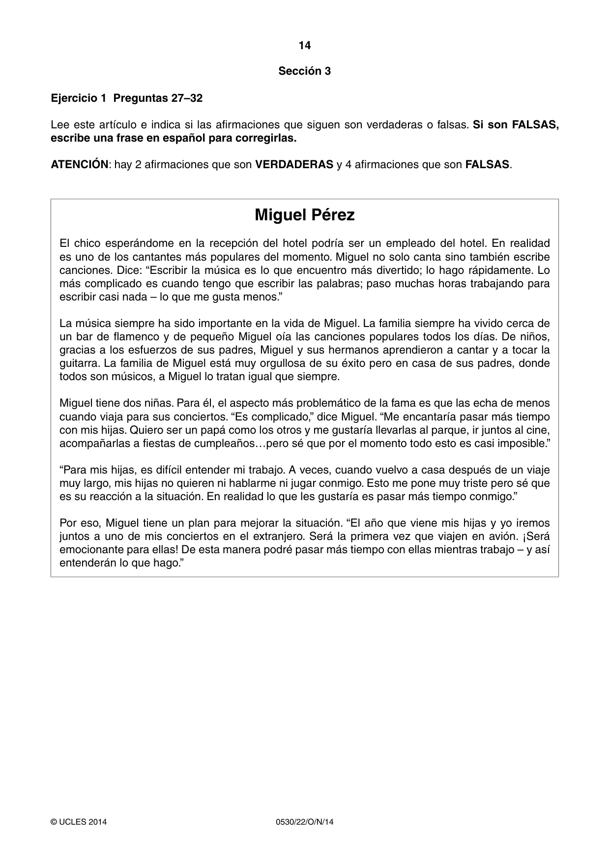 Cambridge IGCSE Spanish - Foreign Language 0530 2014 Oct/Nov Paper 2 · Variant 2 question paper, page 14 of 20
