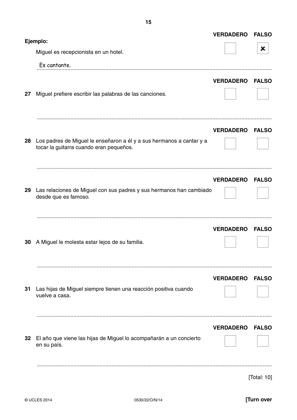 Cambridge IGCSE Spanish - Foreign Language 0530 2014 Oct/Nov Paper 2 · Variant 2 question paper, page 15 of 20
