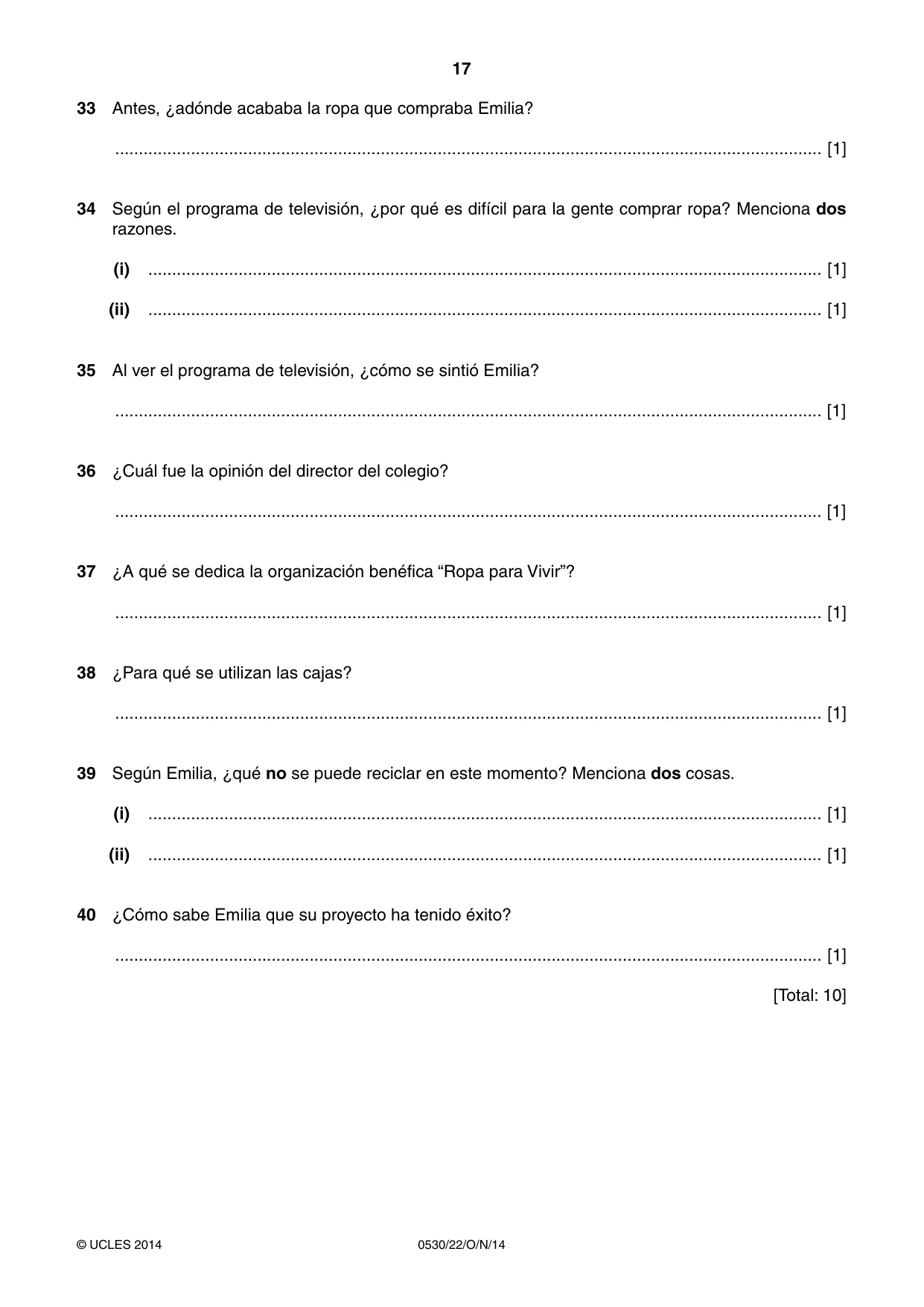 Cambridge IGCSE Spanish - Foreign Language 0530 2014 Oct/Nov Paper 2 · Variant 2 question paper, page 17 of 20