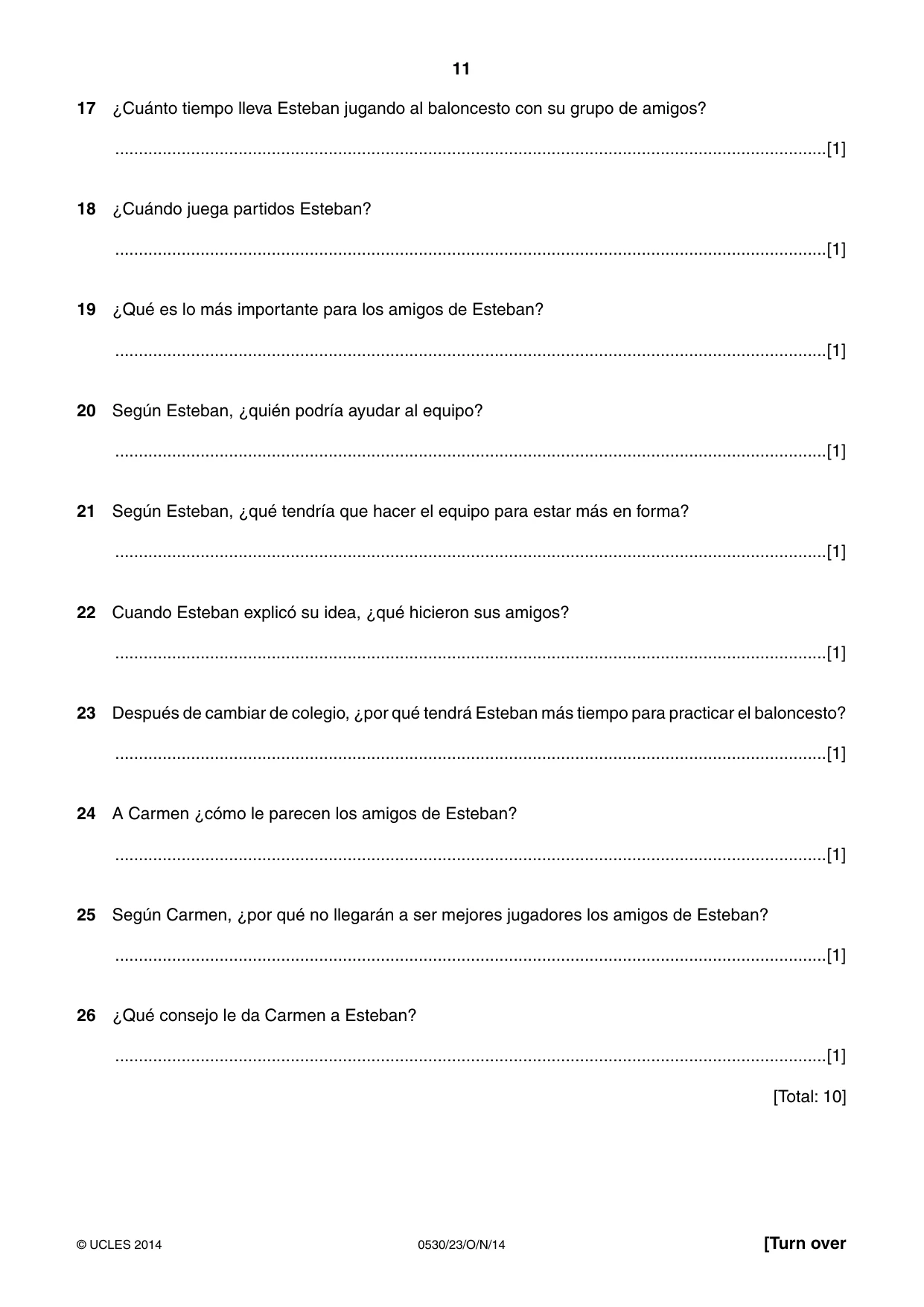 Cambridge IGCSE Spanish - Foreign Language 0530 2014 Oct/Nov Paper 2 · Variant 3 question paper, page 11 of 20