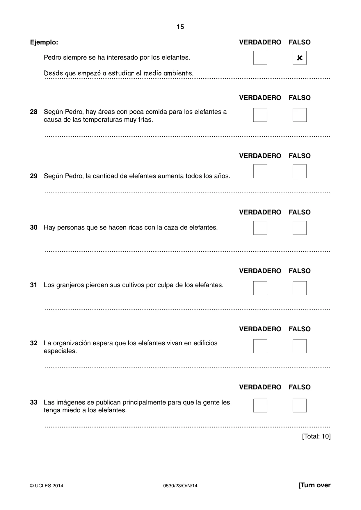 Cambridge IGCSE Spanish - Foreign Language 0530 2014 Oct/Nov Paper 2 · Variant 3 question paper, page 15 of 20