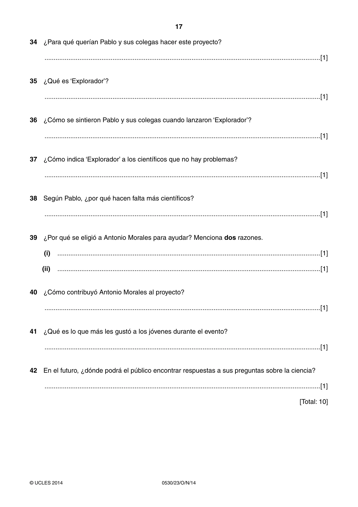 Cambridge IGCSE Spanish - Foreign Language 0530 2014 Oct/Nov Paper 2 · Variant 3 question paper, page 17 of 20
