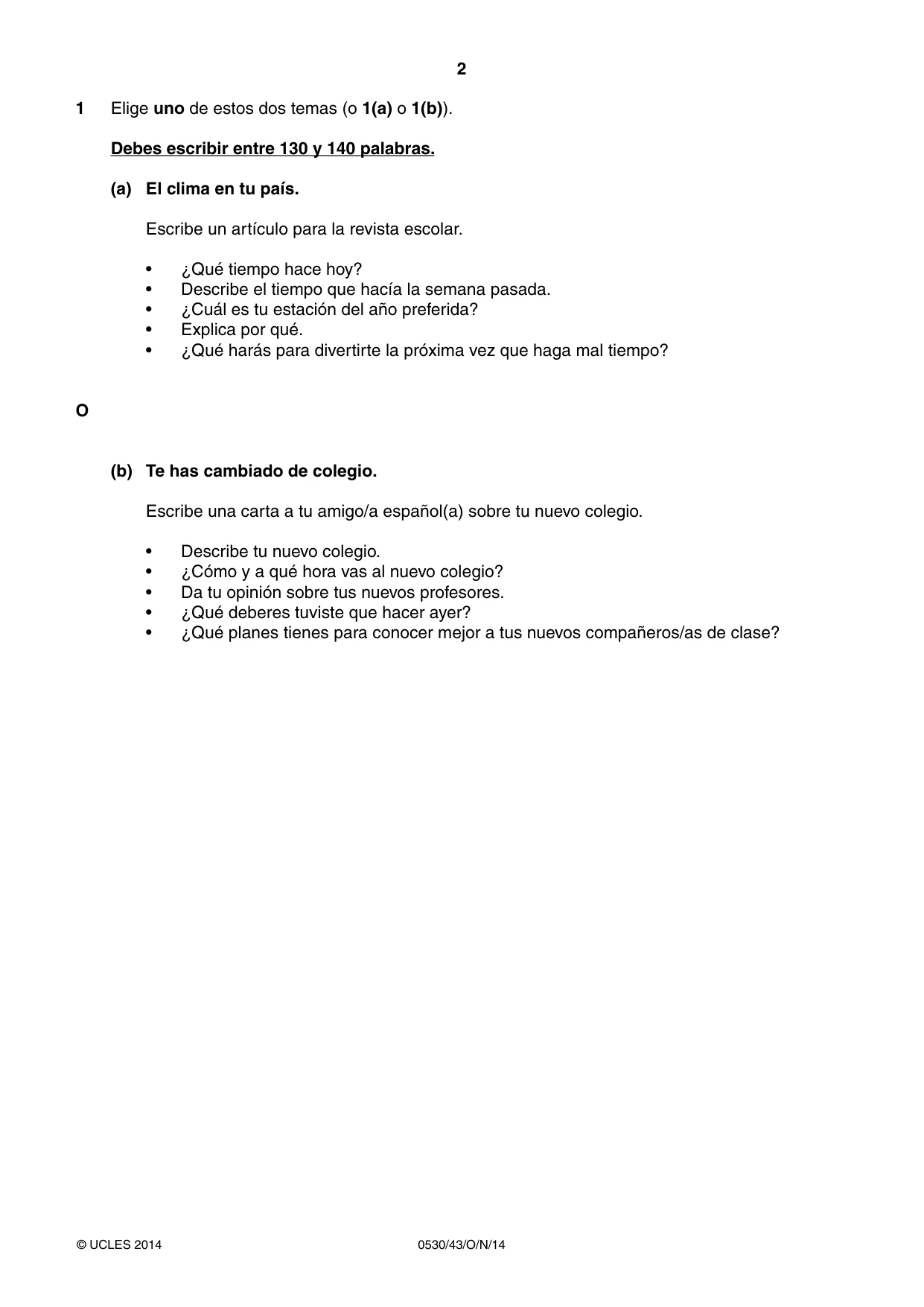 Cambridge IGCSE Spanish - Foreign Language 0530 2014 Oct/Nov Paper 4 · Variant 3 question paper, page 2 of 4