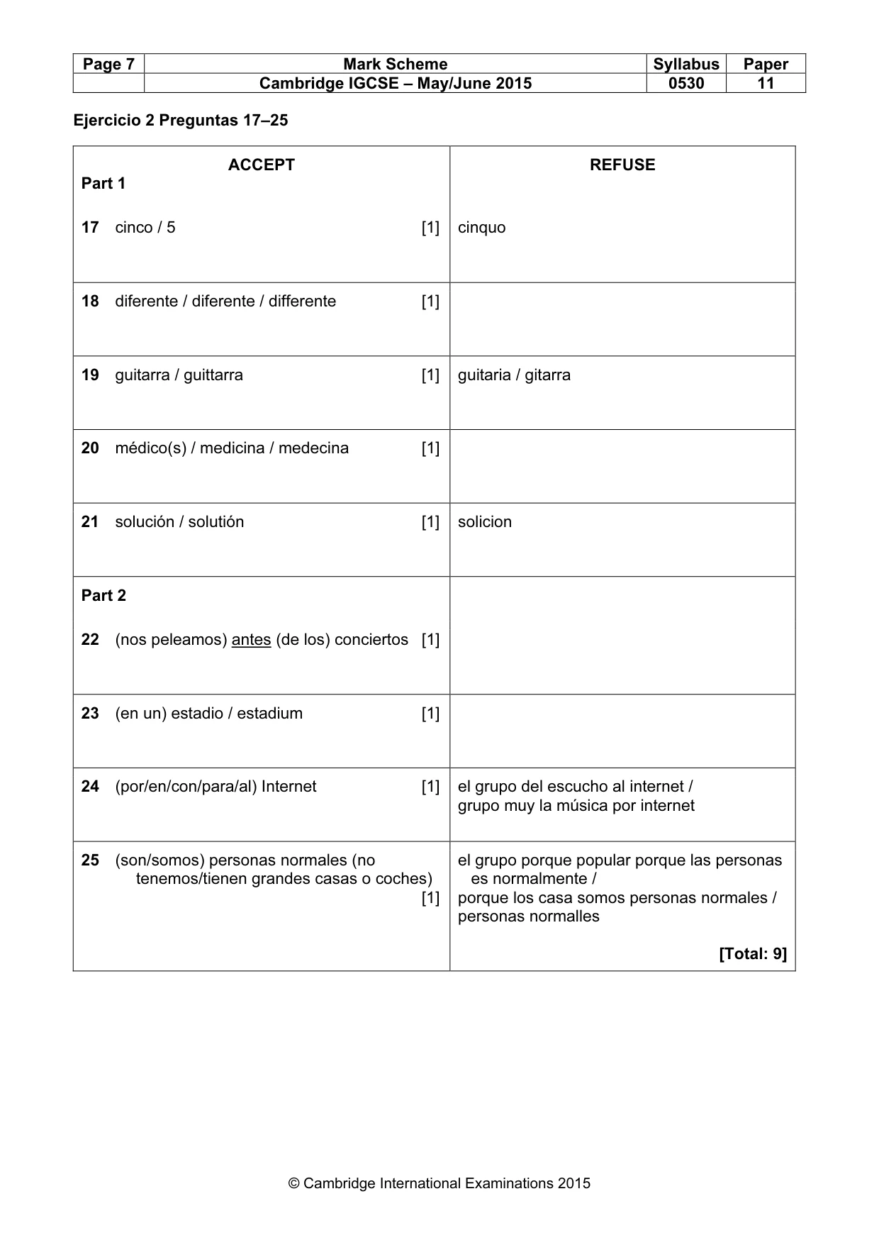 Mark scheme, page 7 of 9
