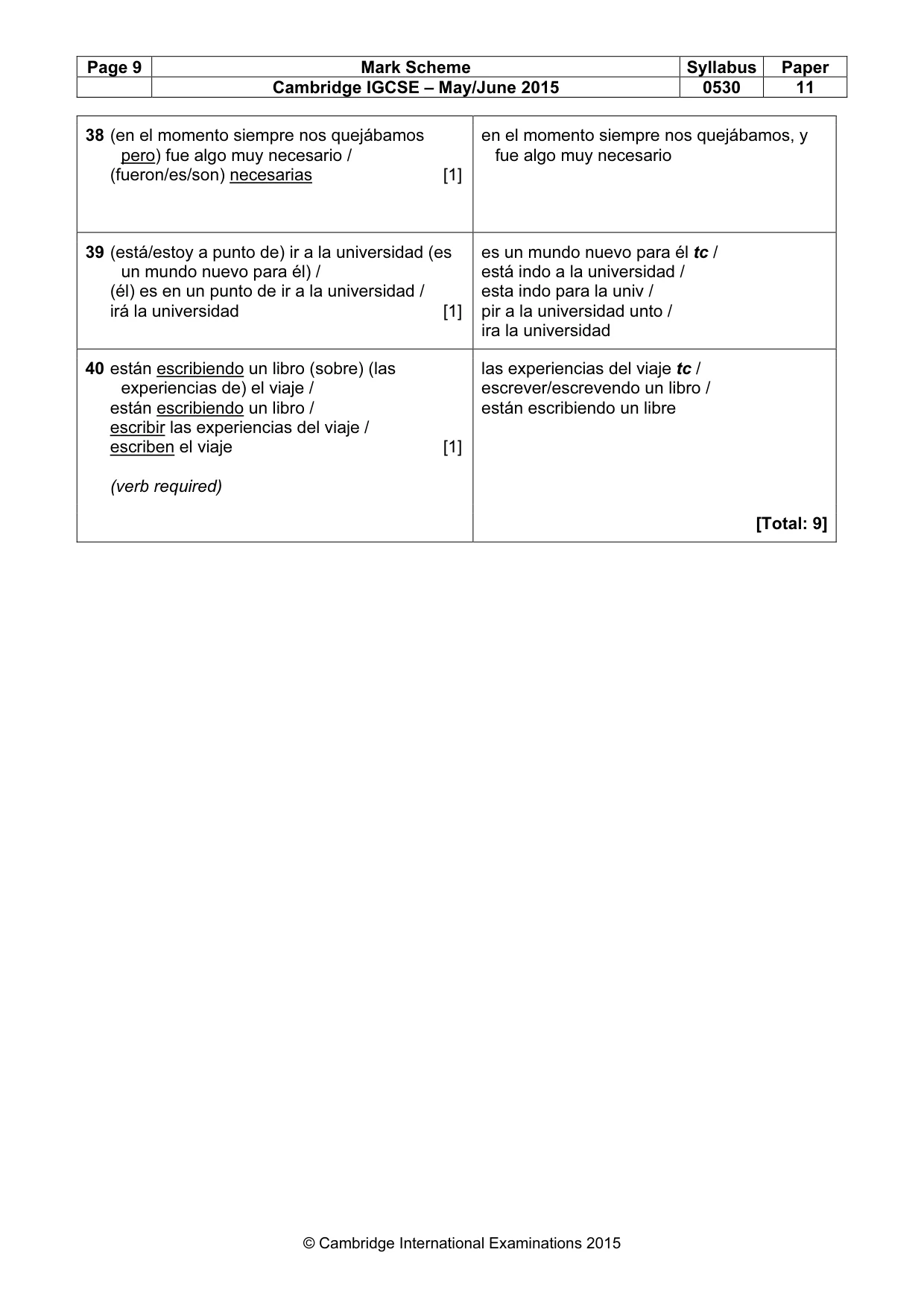 Mark scheme, page 9 of 9
