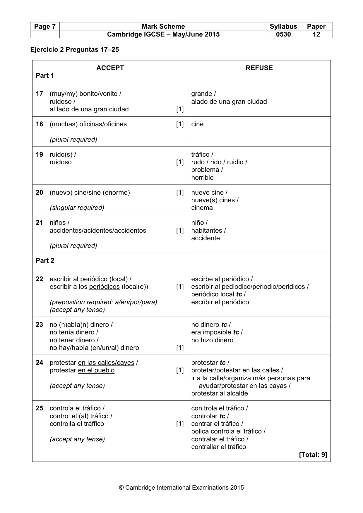 Mark scheme, page 7 of 9
