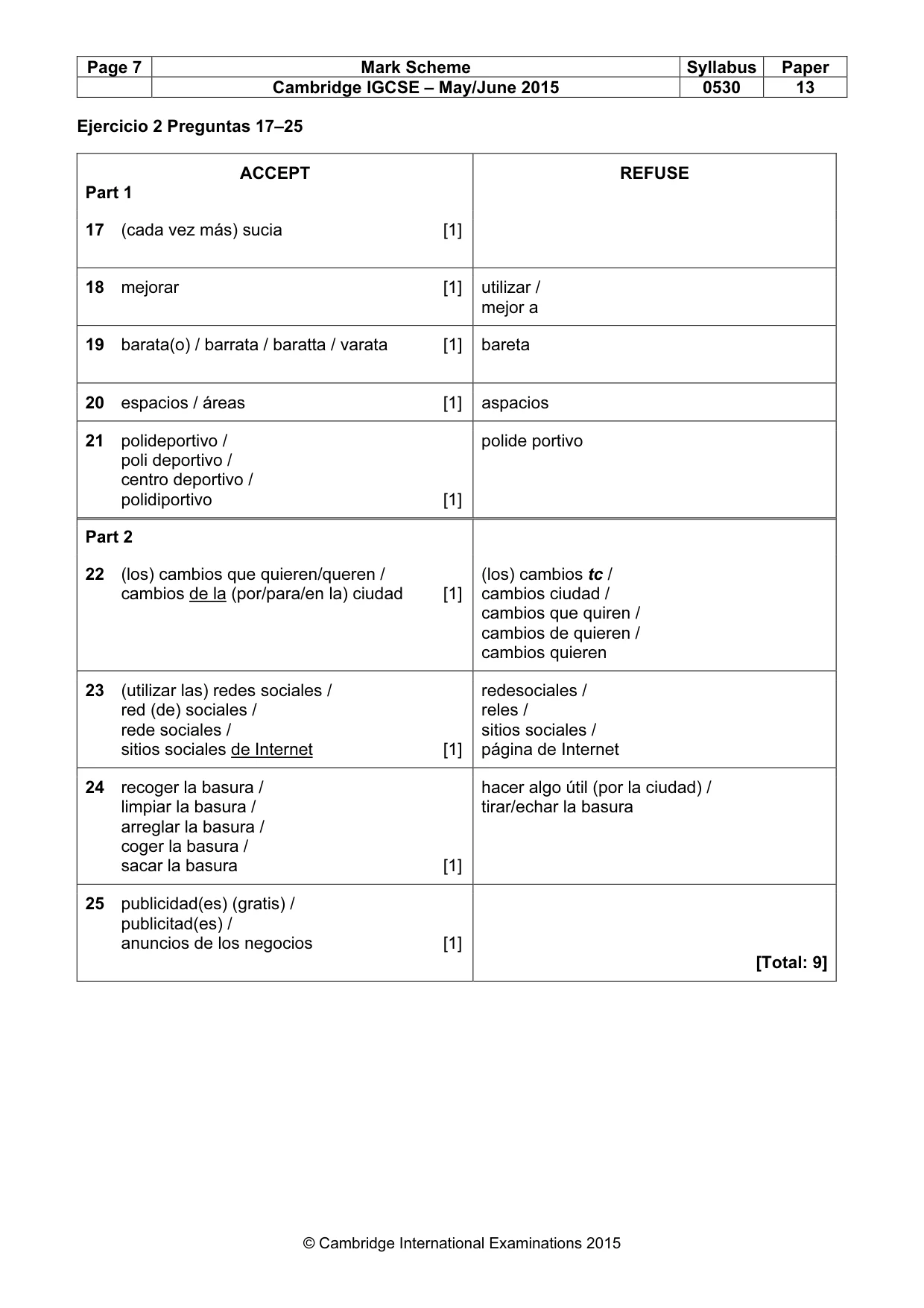 Mark scheme, page 7 of 9