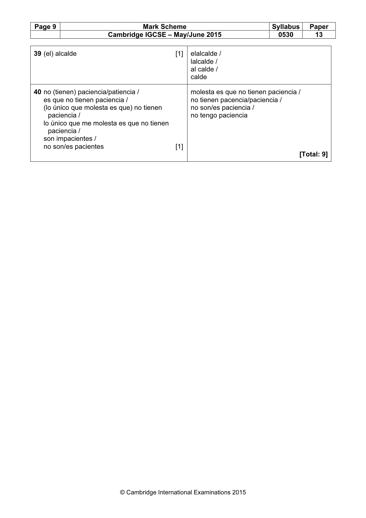 Mark scheme, page 9 of 9