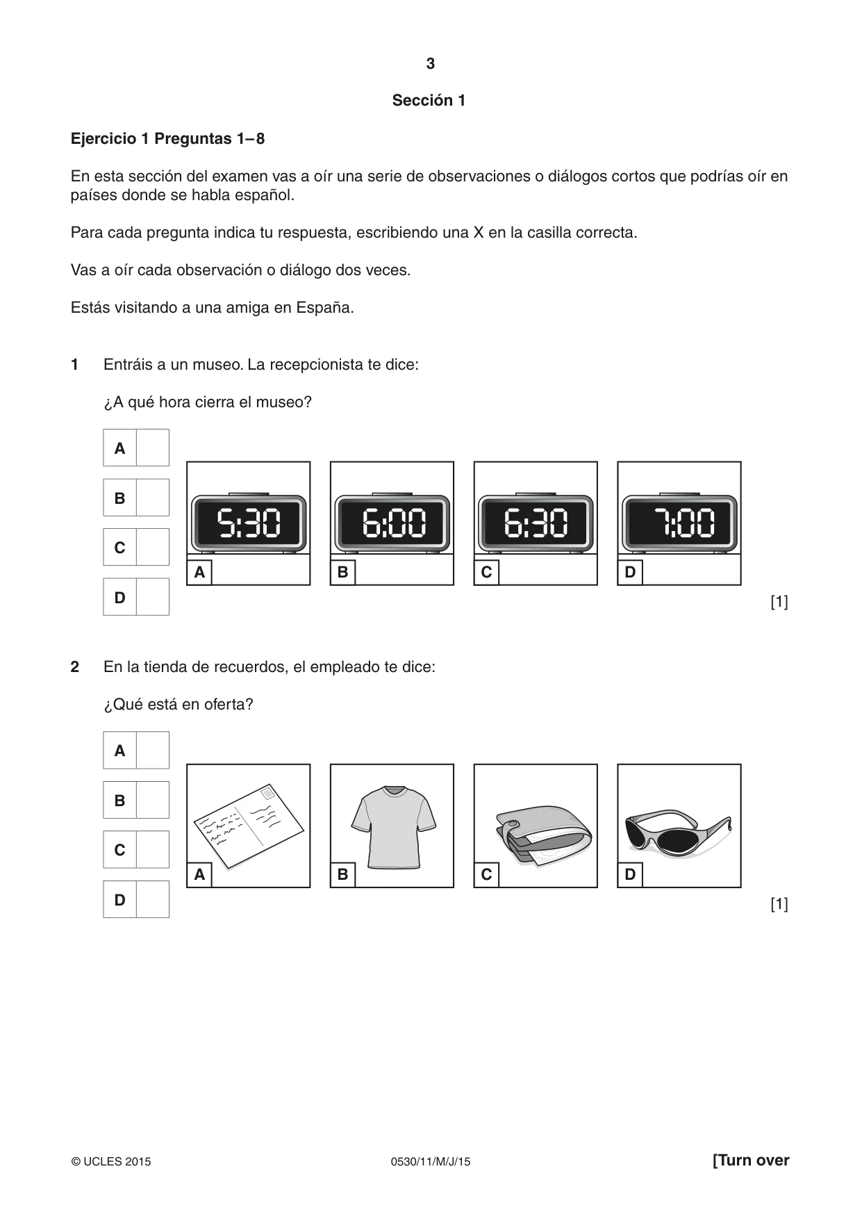 Cambridge IGCSE Spanish - Foreign Language 0530 2015 May/June Paper 1 · Variant 1 question paper, page 3 of 12