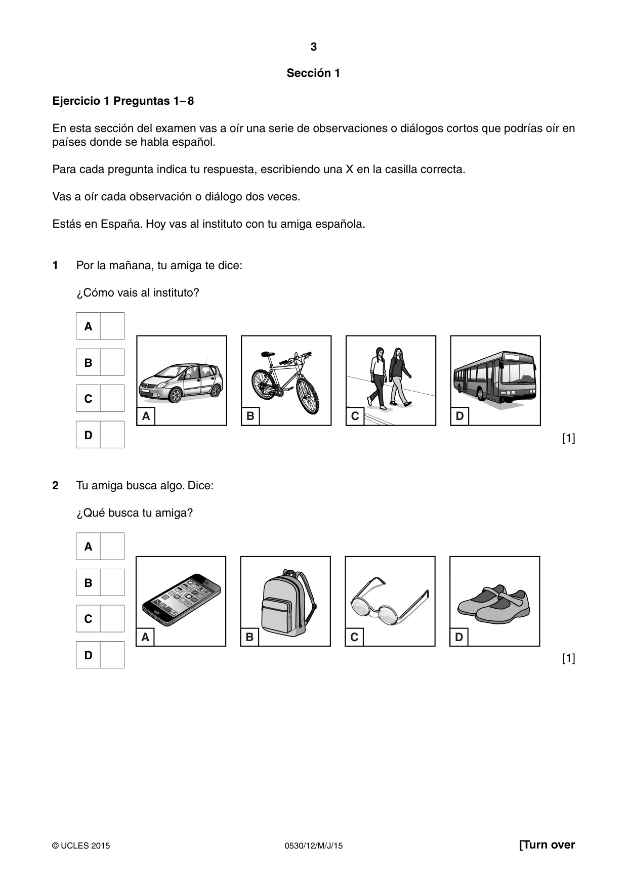 Cambridge IGCSE Spanish - Foreign Language 0530 2015 May/June Paper 1 · Variant 2 question paper, page 3 of 12