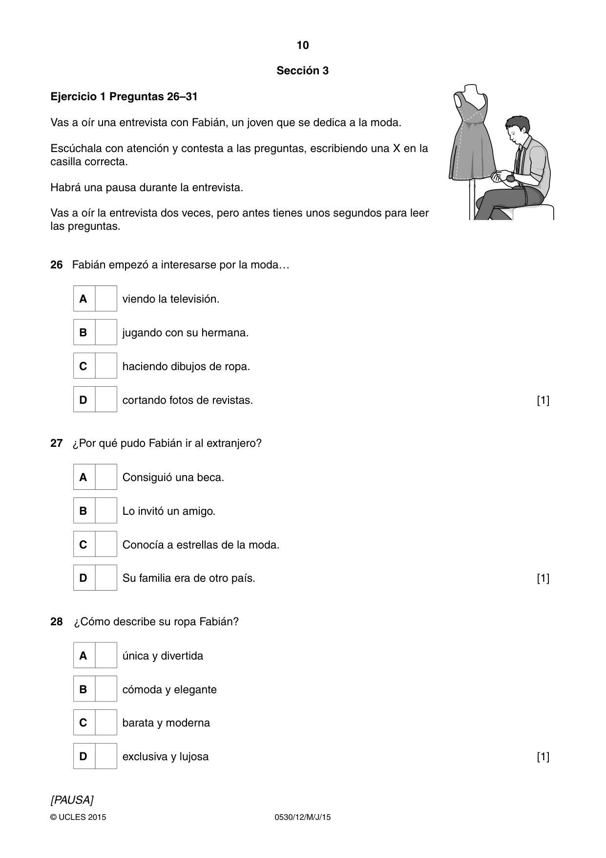 Cambridge IGCSE Spanish - Foreign Language 0530 2015 May/June Paper 1 · Variant 2 question paper, page 10 of 12