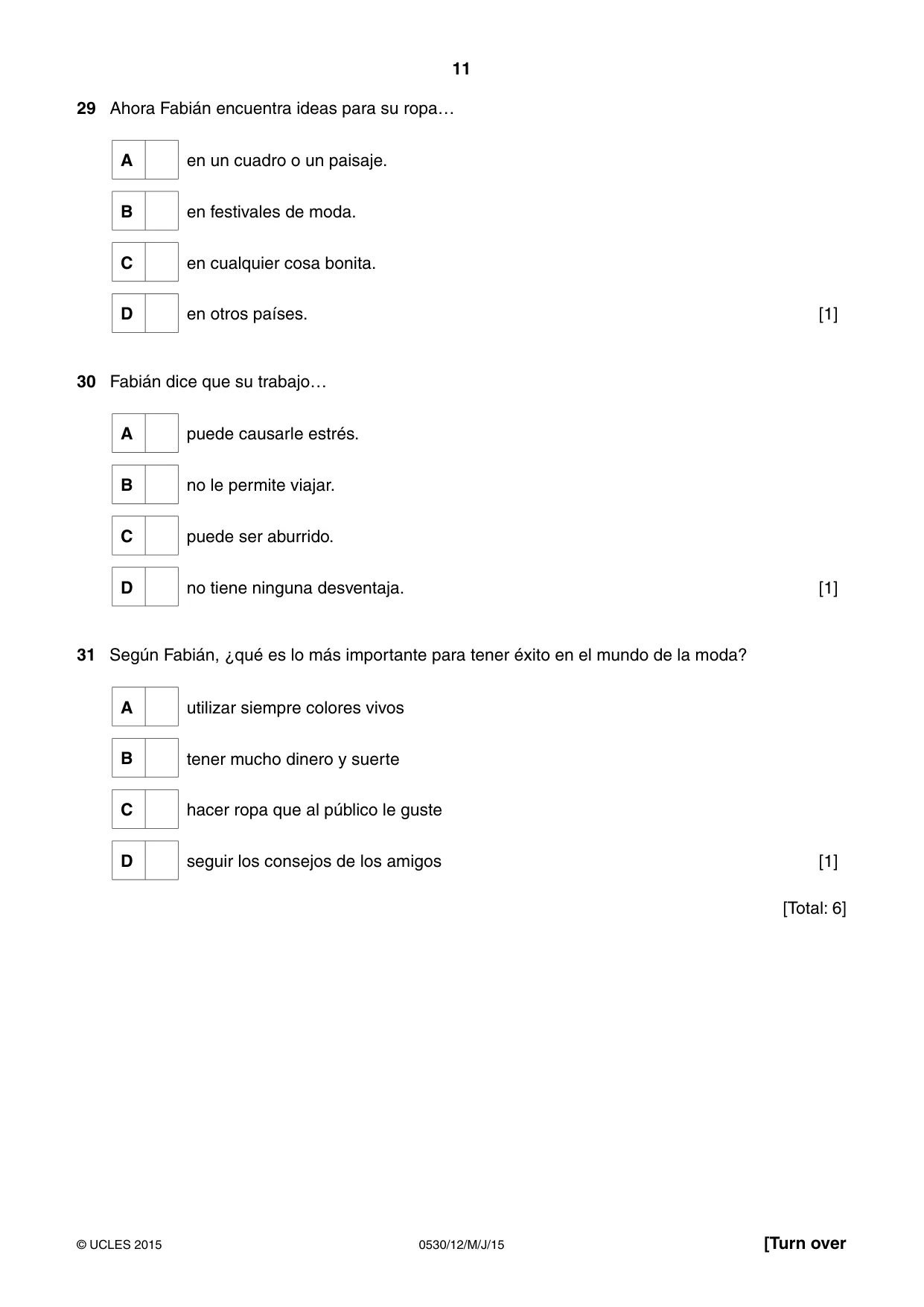 Cambridge IGCSE Spanish - Foreign Language 0530 2015 May/June Paper 1 · Variant 2 question paper, page 11 of 12