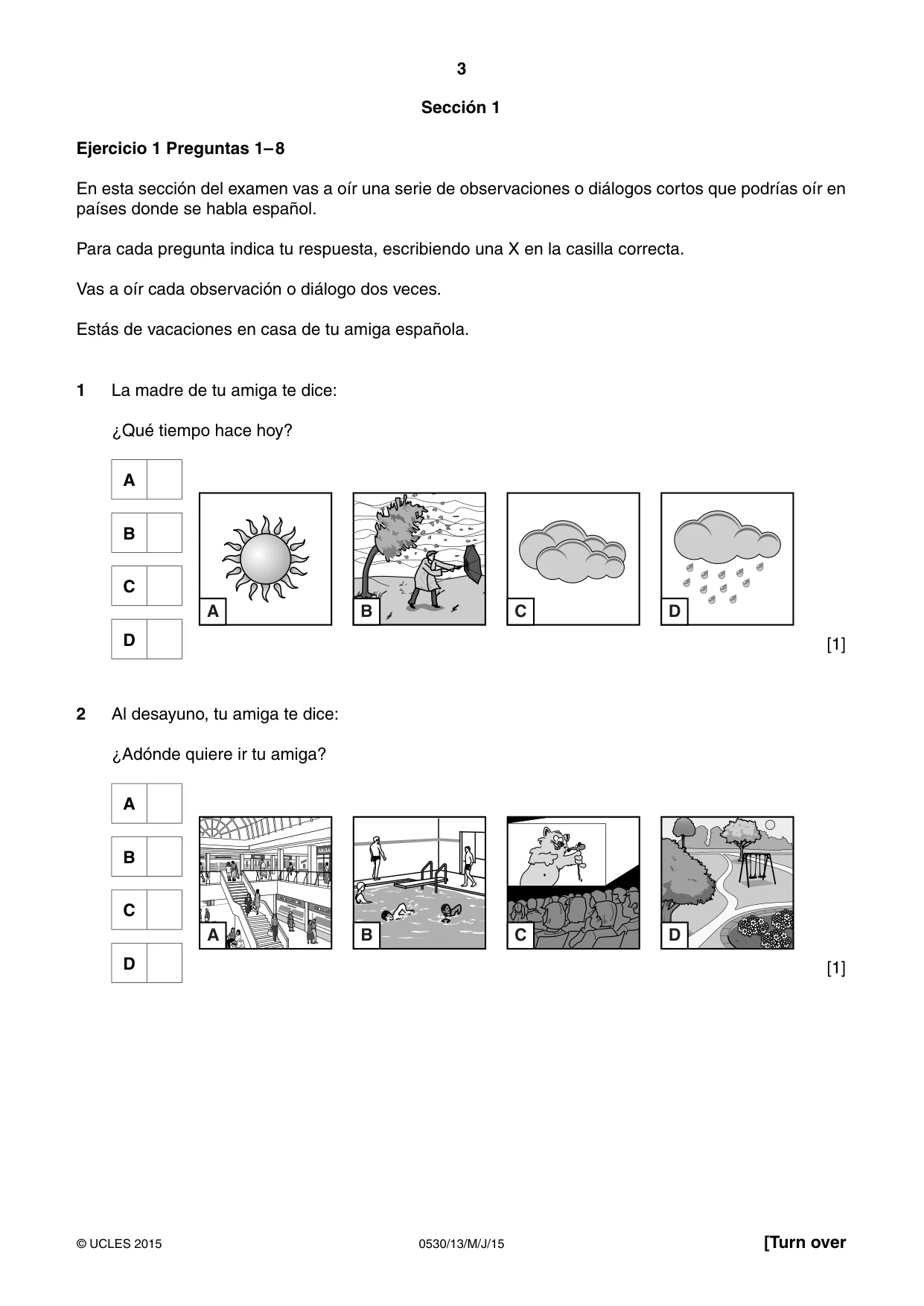 Cambridge IGCSE Spanish - Foreign Language 0530 2015 May/June Paper 1 · Variant 3 question paper, page 3 of 12
