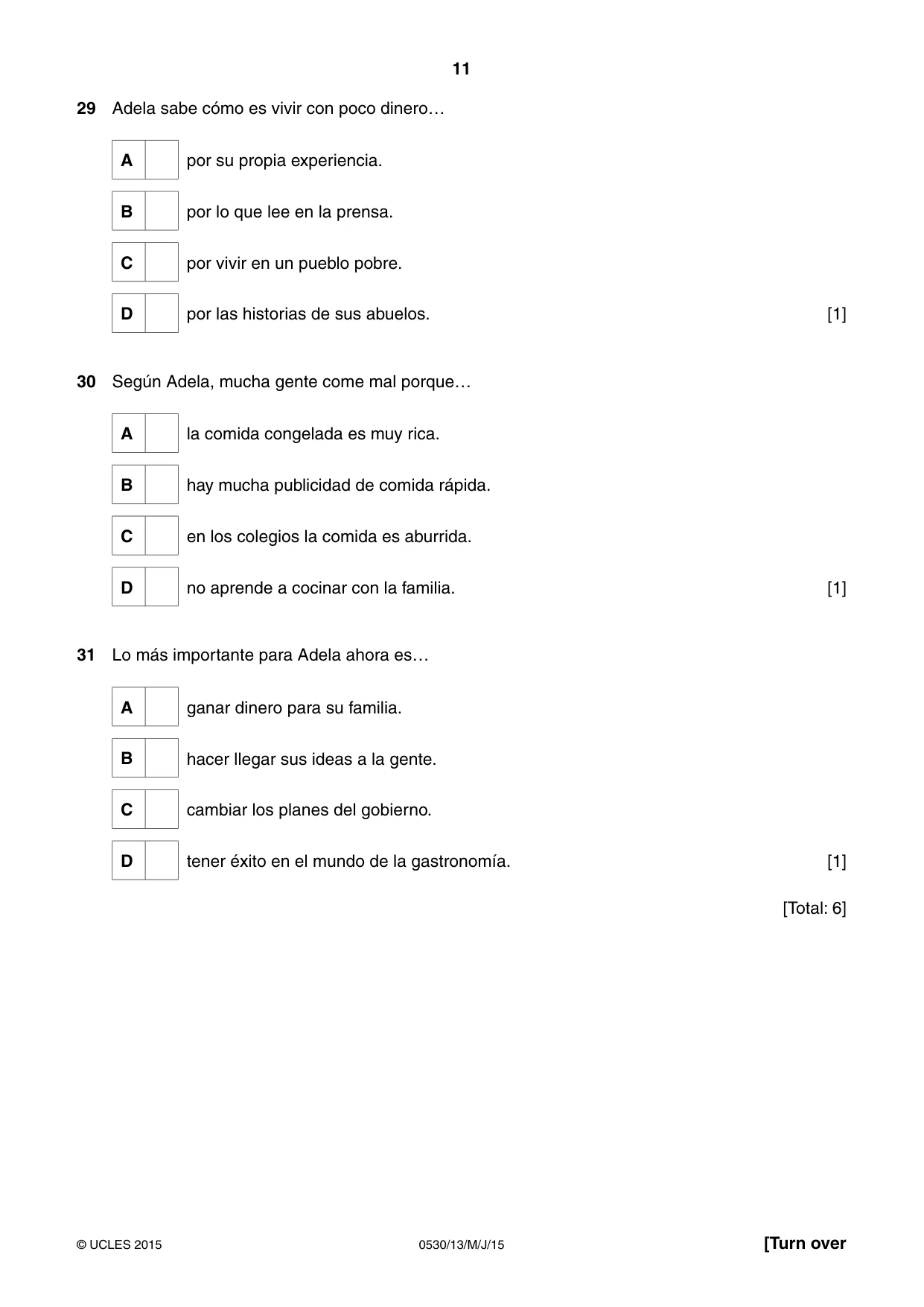 Cambridge IGCSE Spanish - Foreign Language 0530 2015 May/June Paper 1 · Variant 3 question paper, page 11 of 12