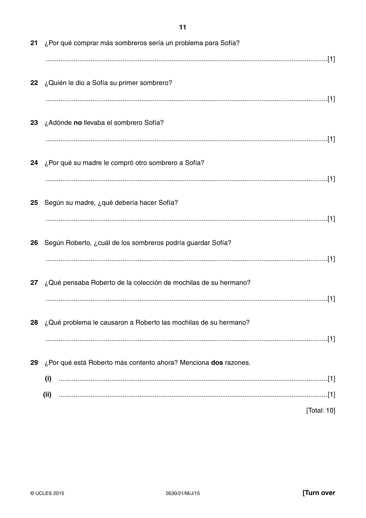 Cambridge IGCSE Spanish - Foreign Language 0530 2015 May/June Paper 2 · Variant 1 question paper, page 11 of 16