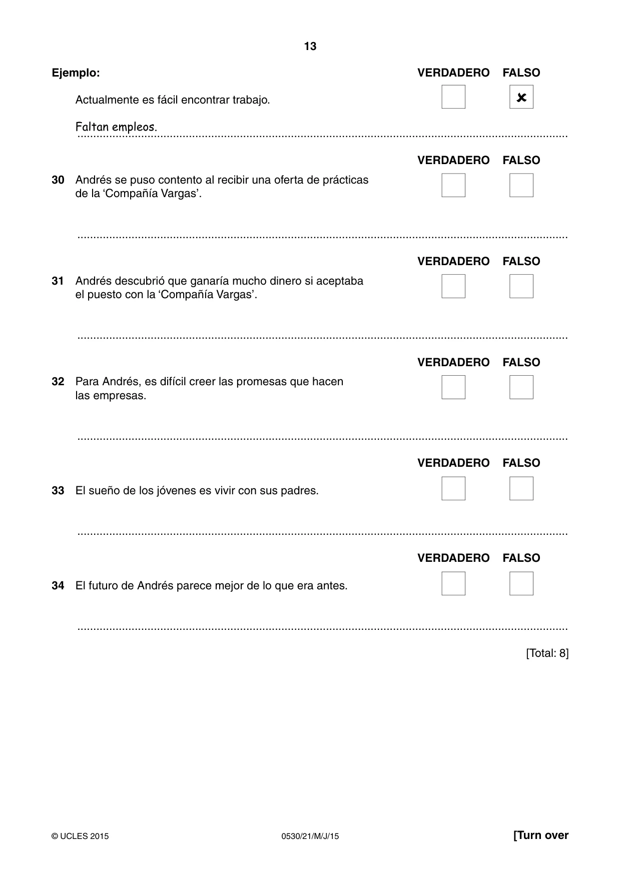 Cambridge IGCSE Spanish - Foreign Language 0530 2015 May/June Paper 2 · Variant 1 question paper, page 13 of 16