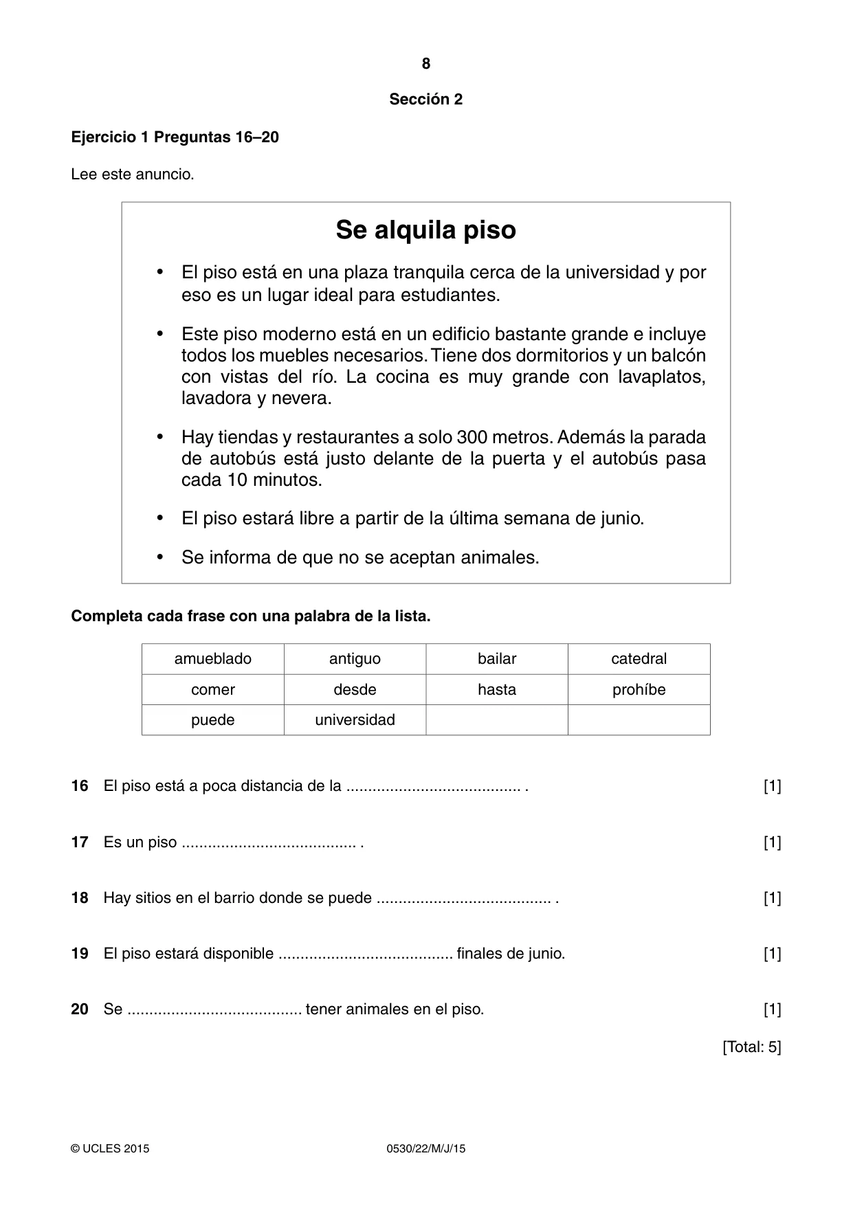 Cambridge IGCSE Spanish - Foreign Language 0530 2015 May/June Paper 2 · Variant 2 question paper, page 8 of 16
