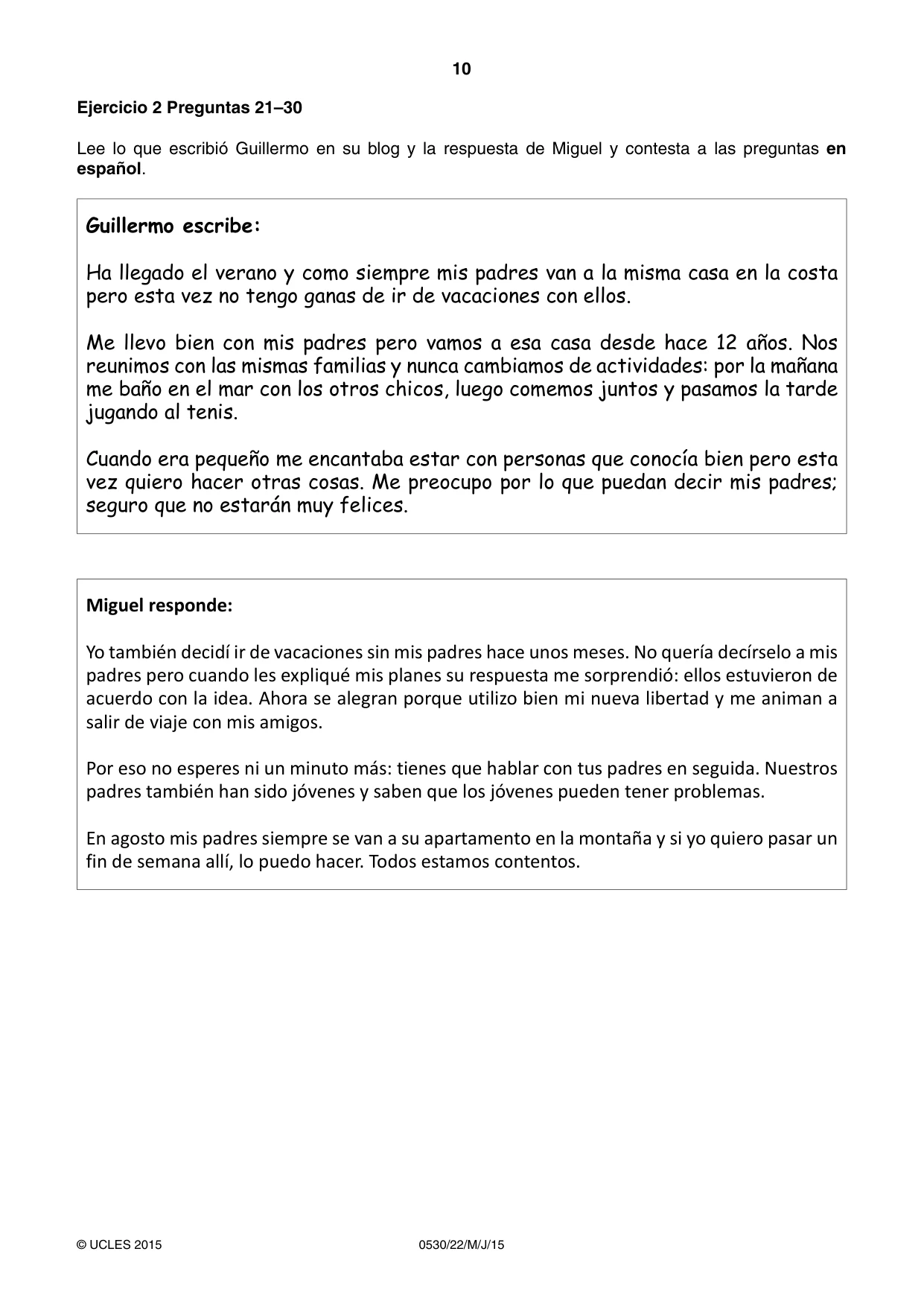 Cambridge IGCSE Spanish - Foreign Language 0530 2015 May/June Paper 2 · Variant 2 question paper, page 10 of 16