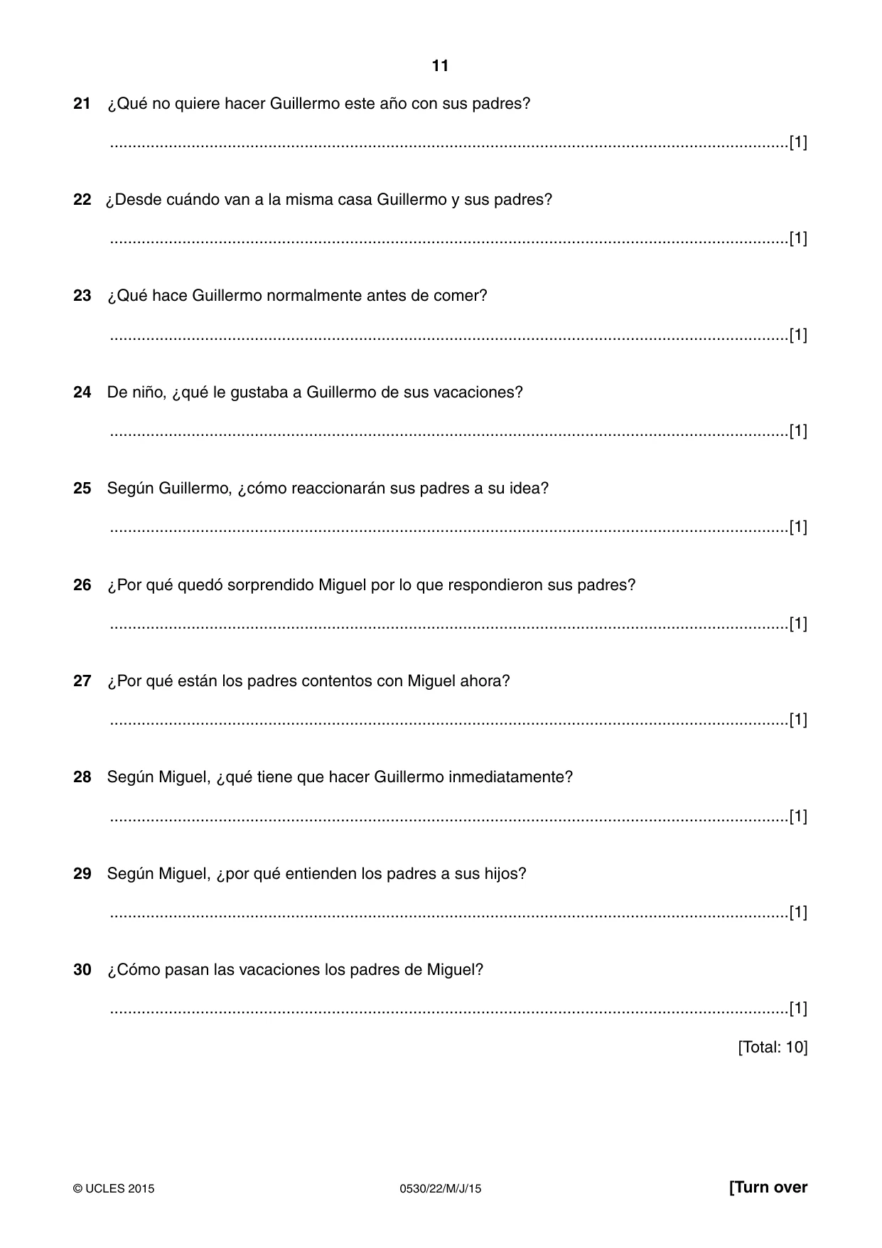 Cambridge IGCSE Spanish - Foreign Language 0530 2015 May/June Paper 2 · Variant 2 question paper, page 11 of 16