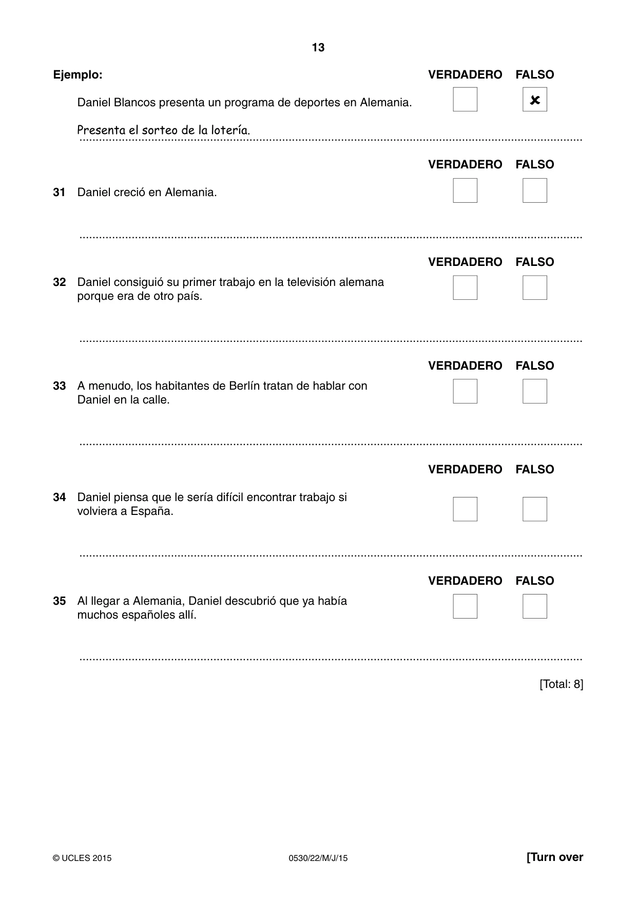 Cambridge IGCSE Spanish - Foreign Language 0530 2015 May/June Paper 2 · Variant 2 question paper, page 13 of 16